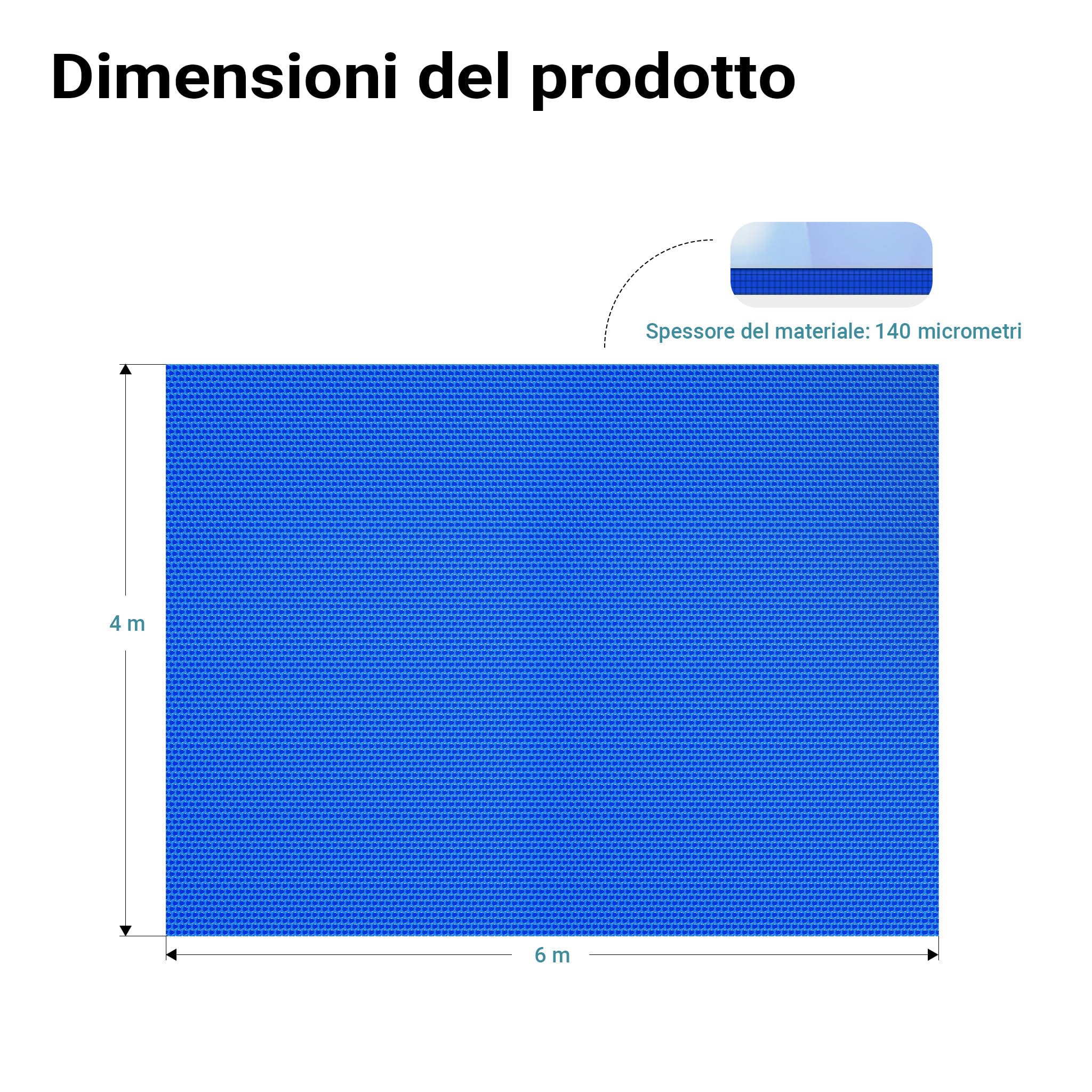 Wiltec copertura piscina isotermica 4x6 m blu bolle 140µ