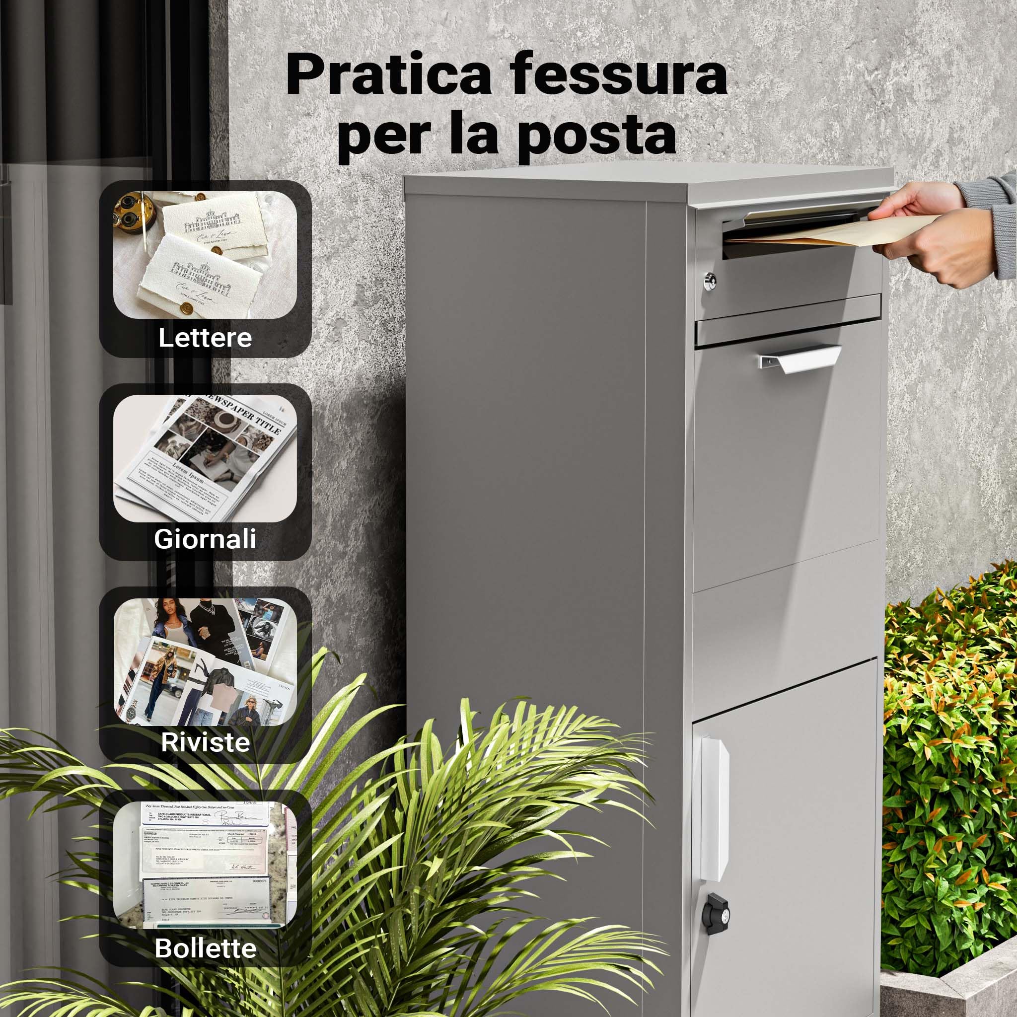 Wiltec Cassetta Pacchi Grigia 50x37x112cm con Serratura