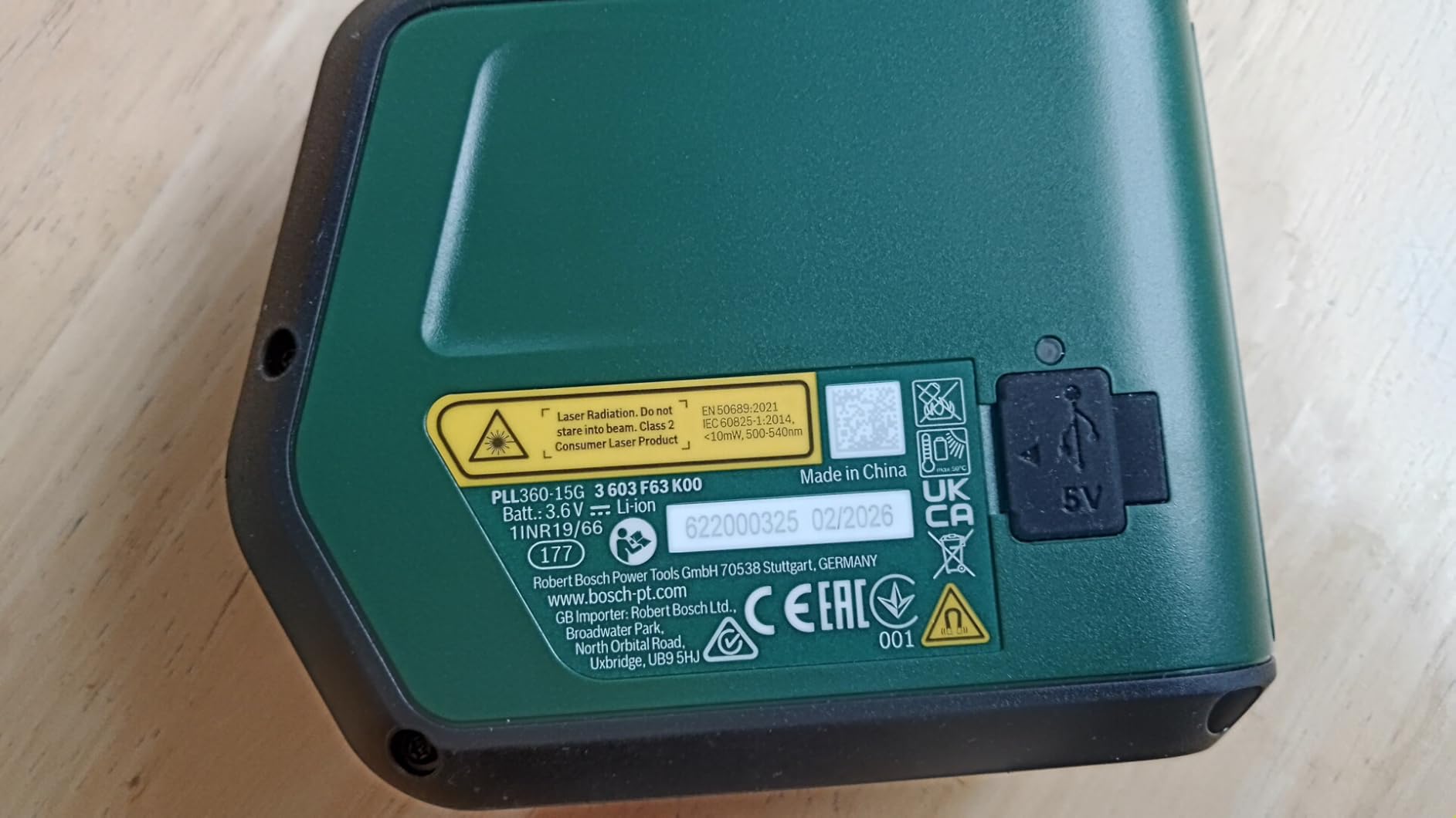 Bosch PLL360-15G livella laser linee verdi 360° batteria USB-C