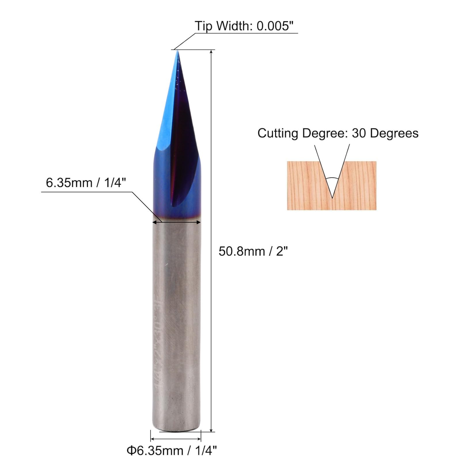 Weytoll V 30° fresa incisione gambo 1/4" metallo duro