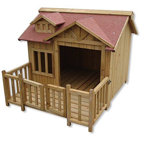 Wiltec Cuccia Cani XL in Legno Marrone con Terrazza