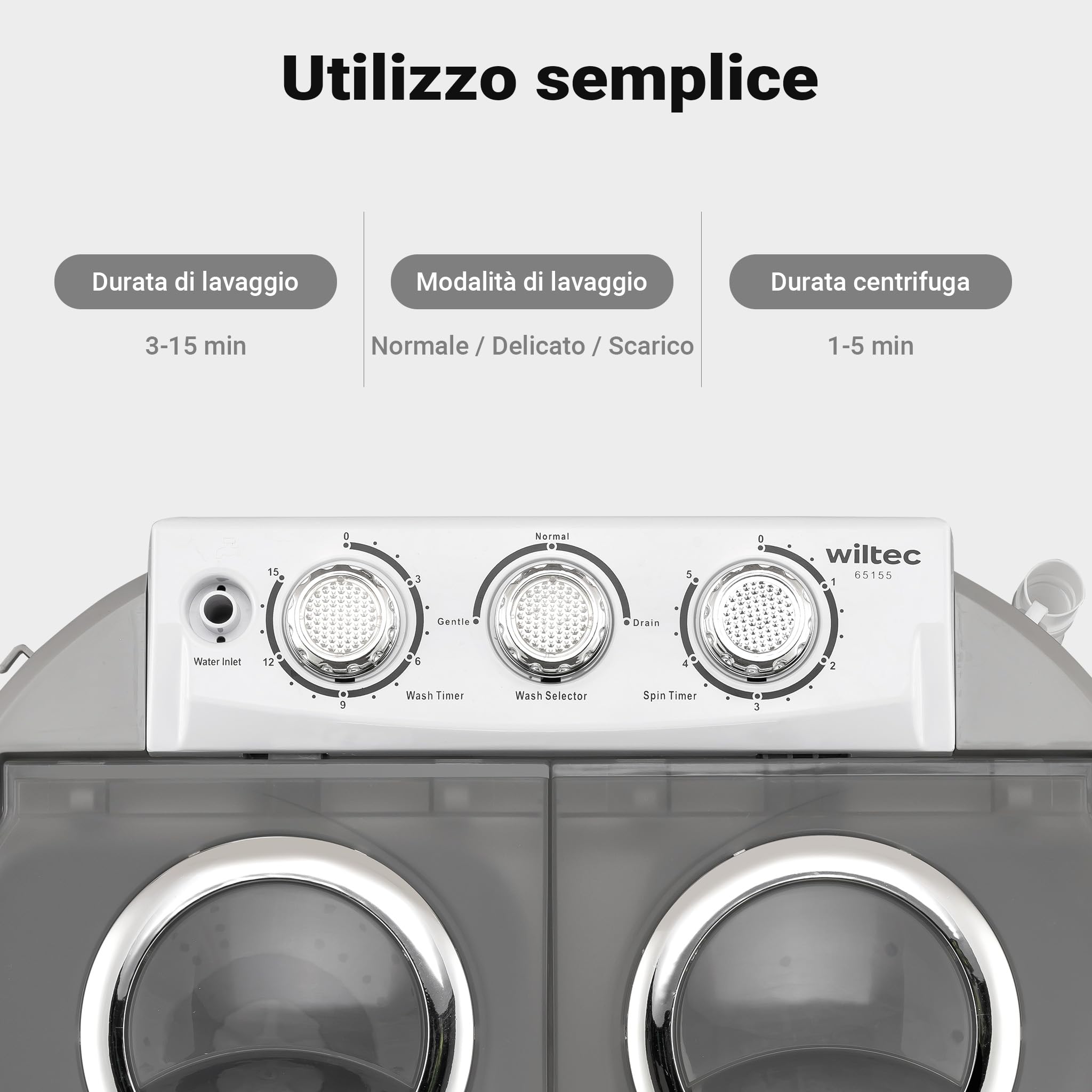 Wiltec Lavatrice camper portatile 3 kg con centrifuga