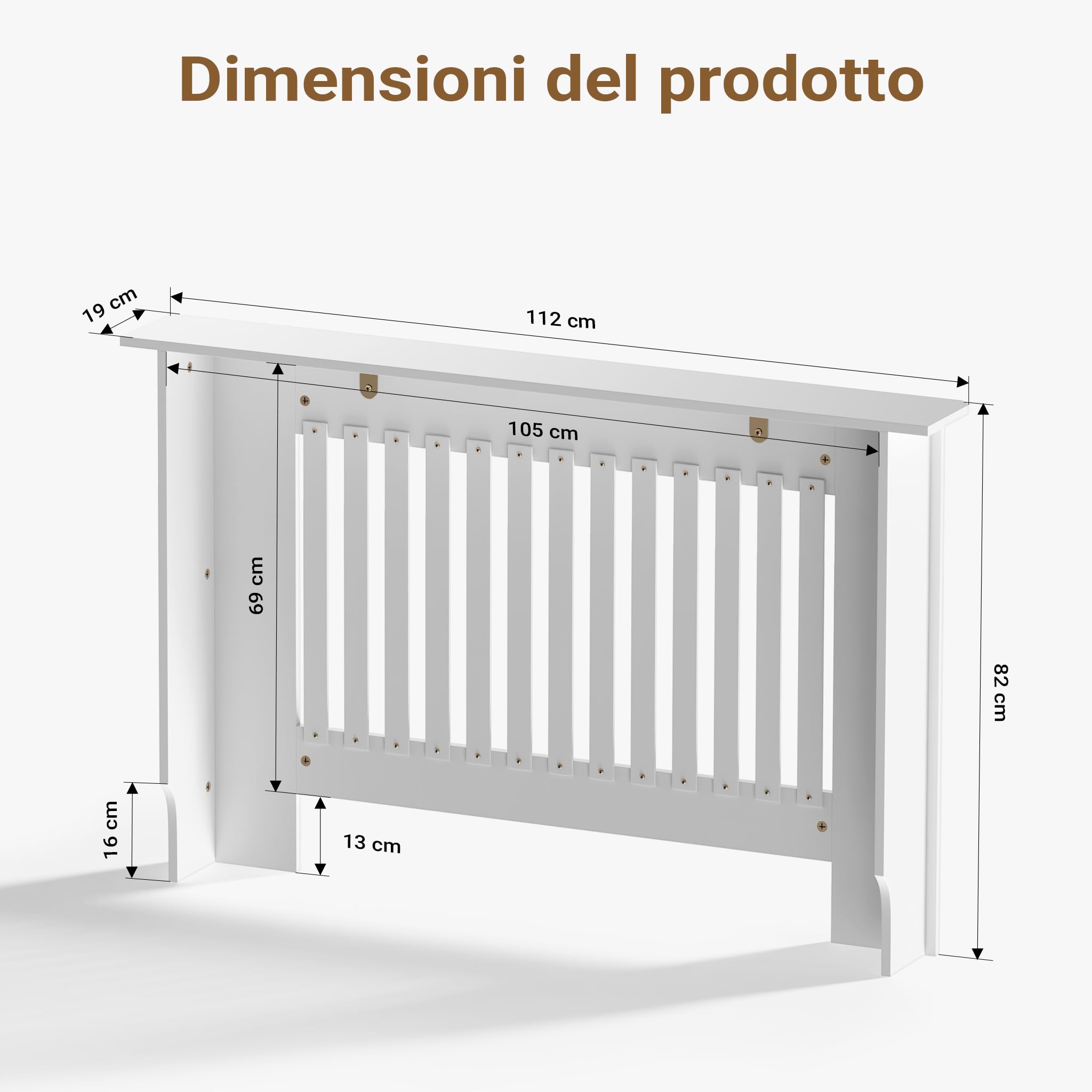 Wiltec Copritermosifone a Doghe MDF Bianco 112x19x82 cm