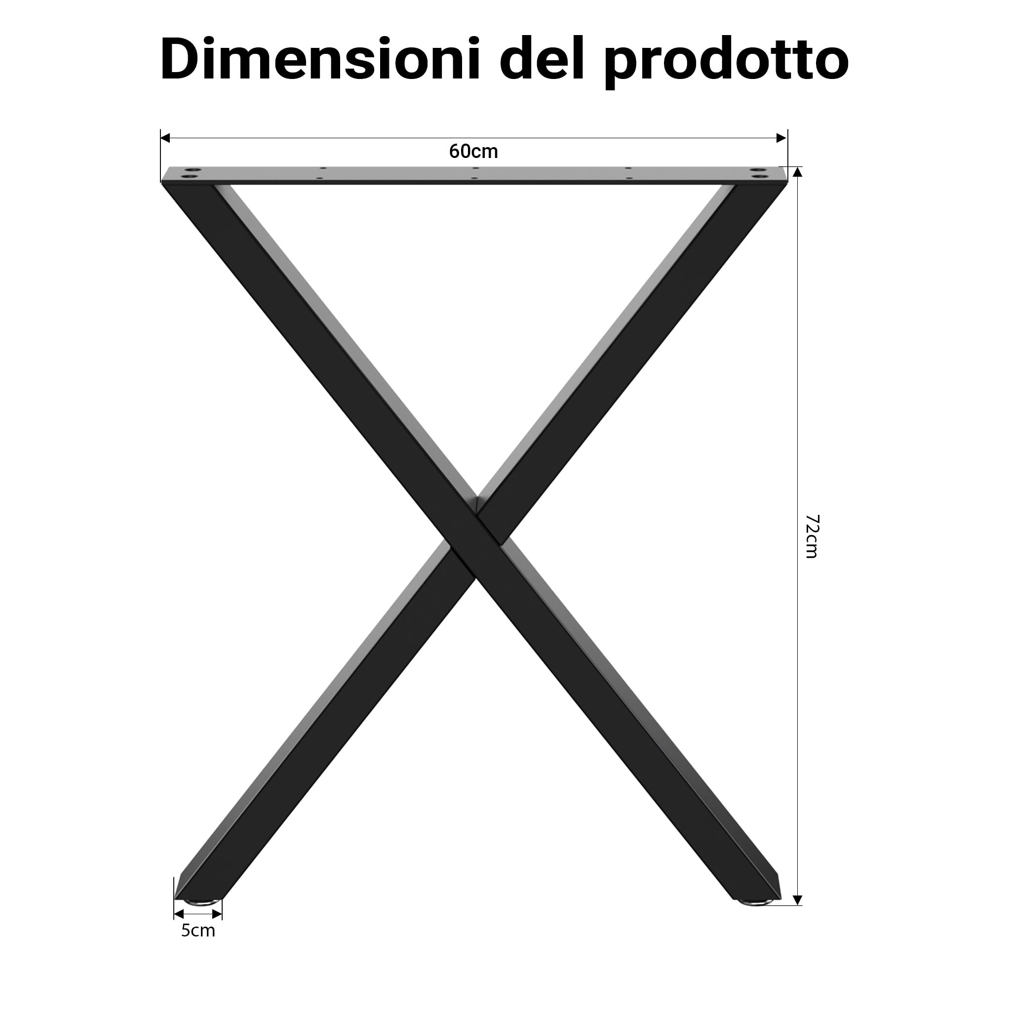 Wiltec Base Tavolo 72x60 cm Gambe a X Nero Acciaio