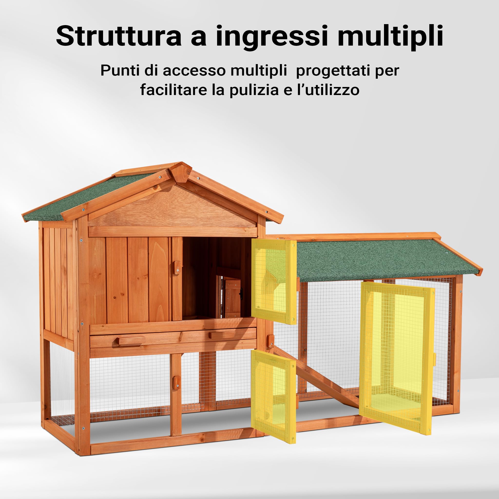 Wiltec Pollaio Conigliera Legno 147x52x85,5 cm con Recinto