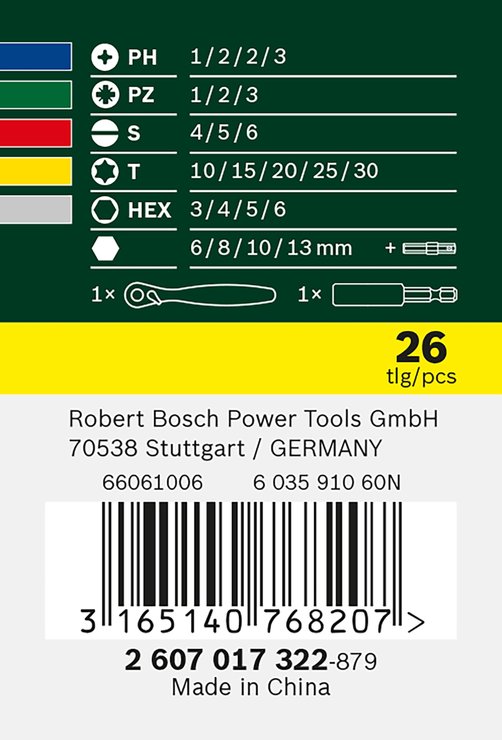 Bosch Set 26 Bit Avvitamento con Cricchetto e Bussole