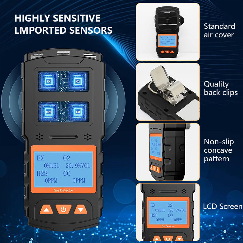 Tilswall X-4 Rilevatore Gas 4-in-1 Portatile LCD