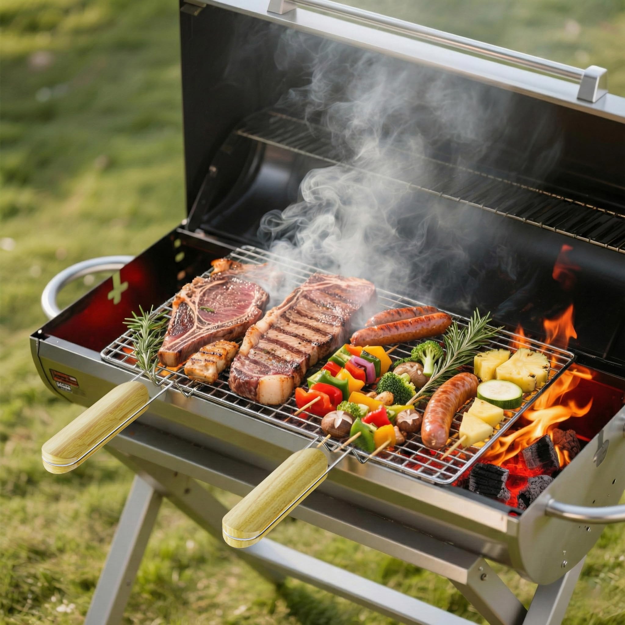 Wiltec Griglia BBQ 54x34cm Acciaio Inox con Manici