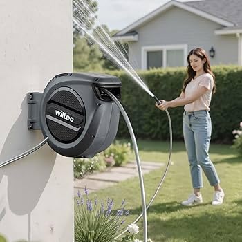 Wiltec XPOtool avvolgitubo automatico da parete 30 m con staffa 180°