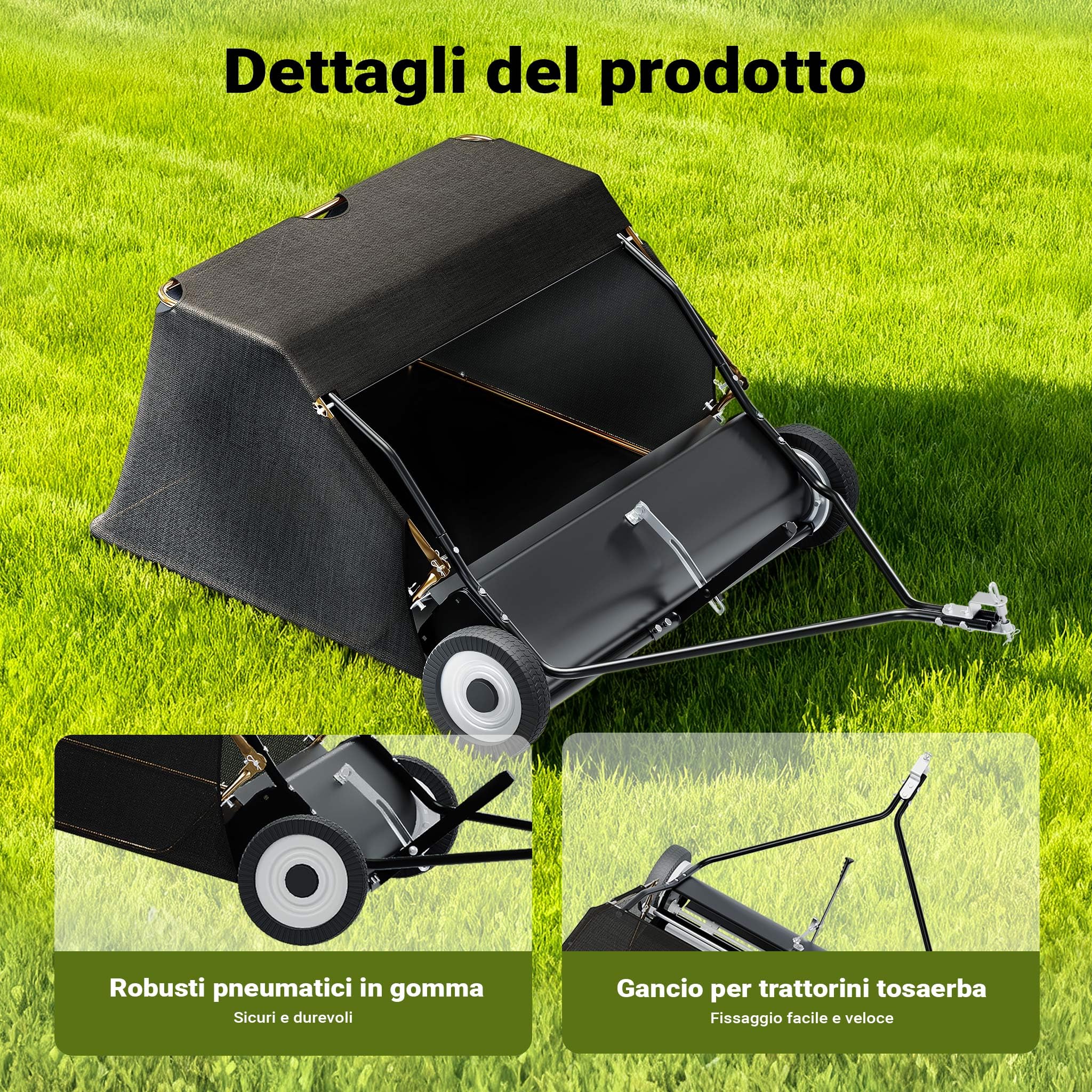 Wiltec Spazzatrice Prato Traino 120 cm Rete 415 L