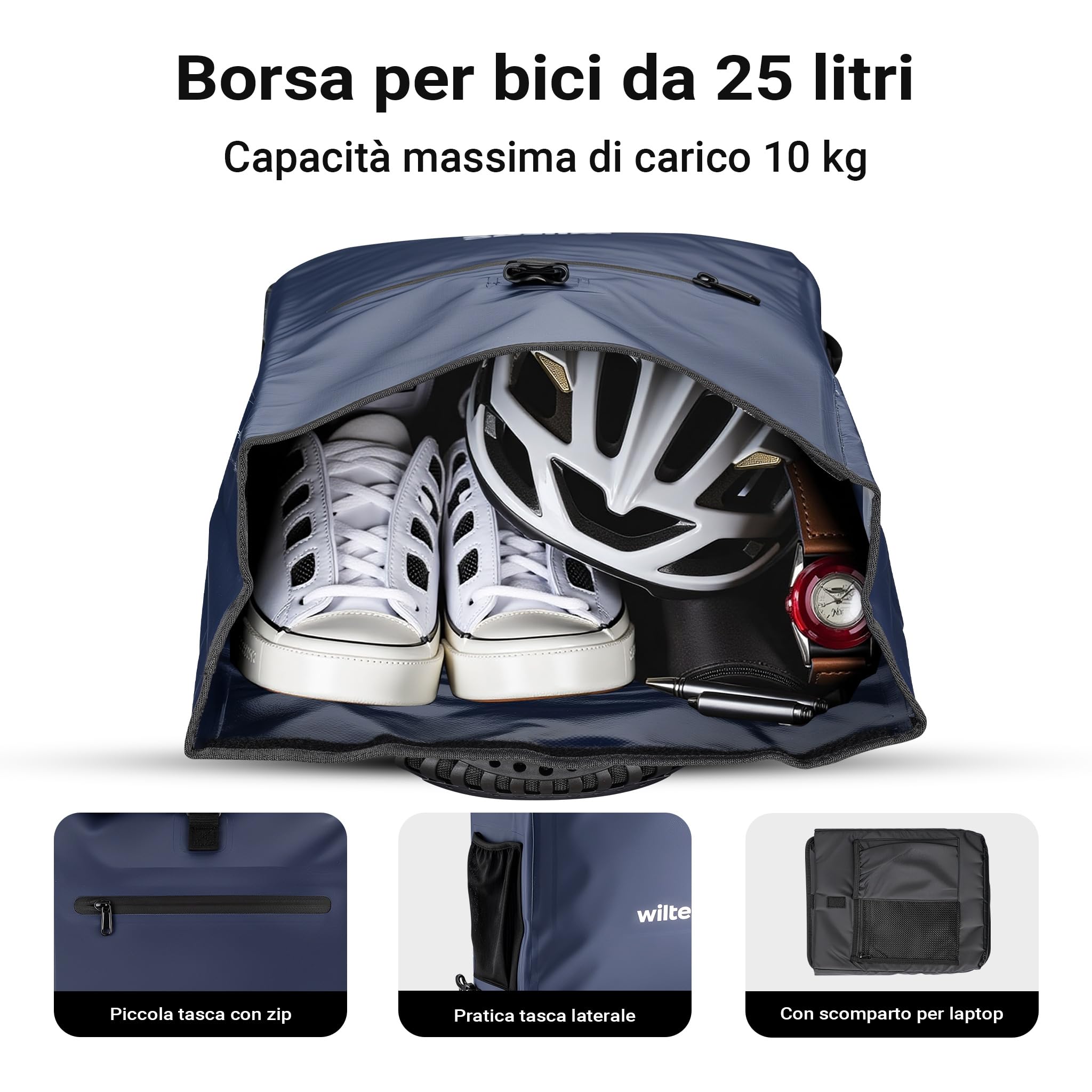 Wiltec 4in1 borsa bici portapacchi 25 L blu impermeabile