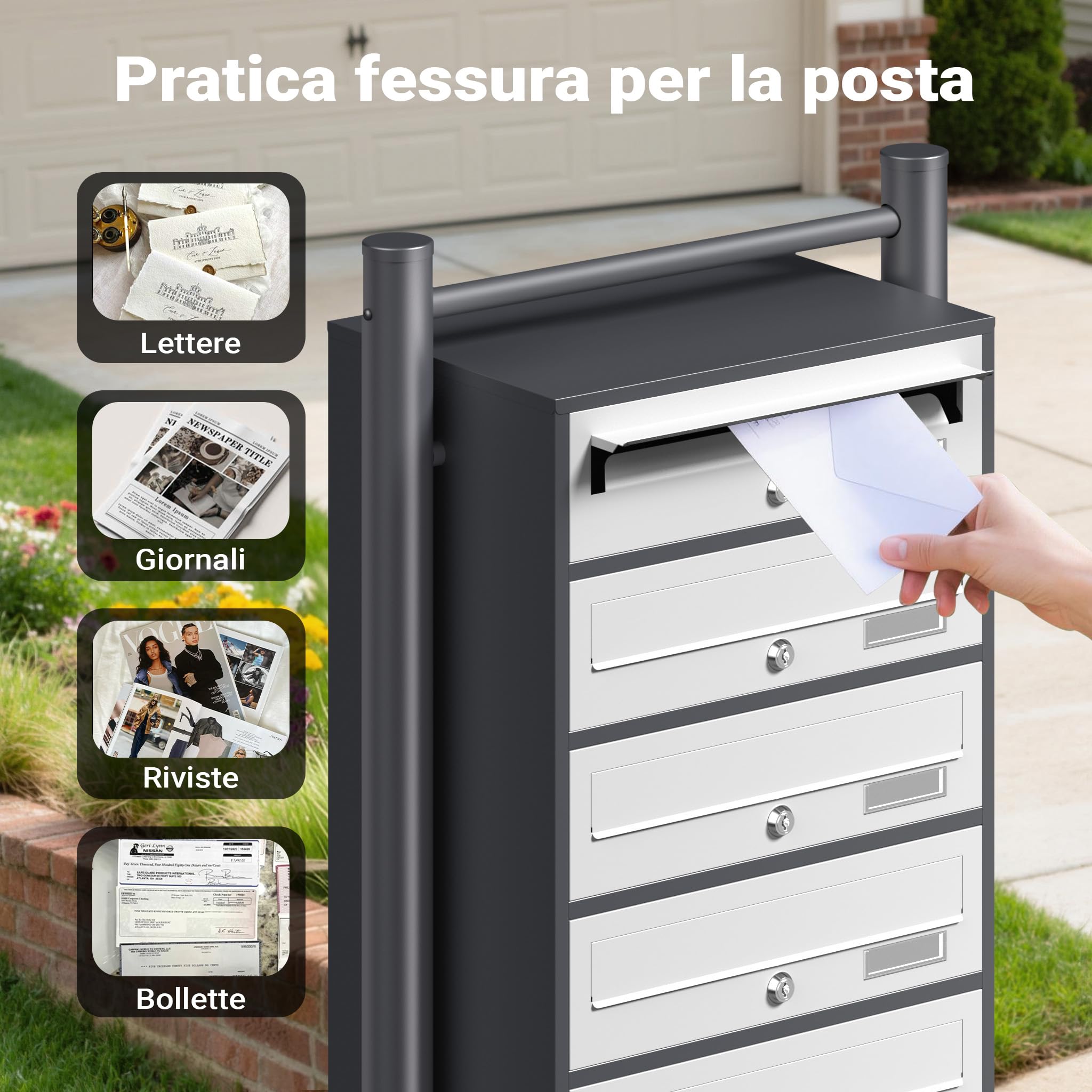 Wiltec Cassetta Postale 6 Posti Bianco Antracite 150 cm