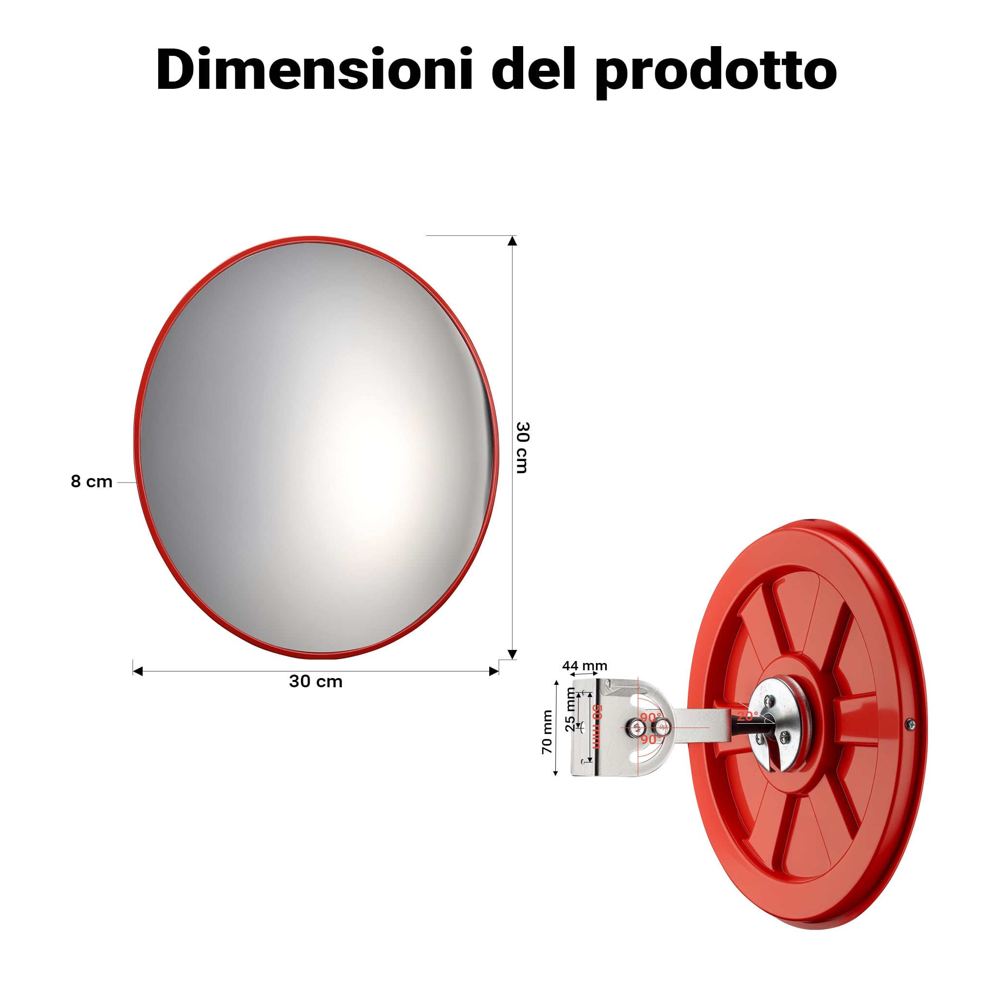 Wiltec specchio convesso stradale 30 cm 160° policarbonato