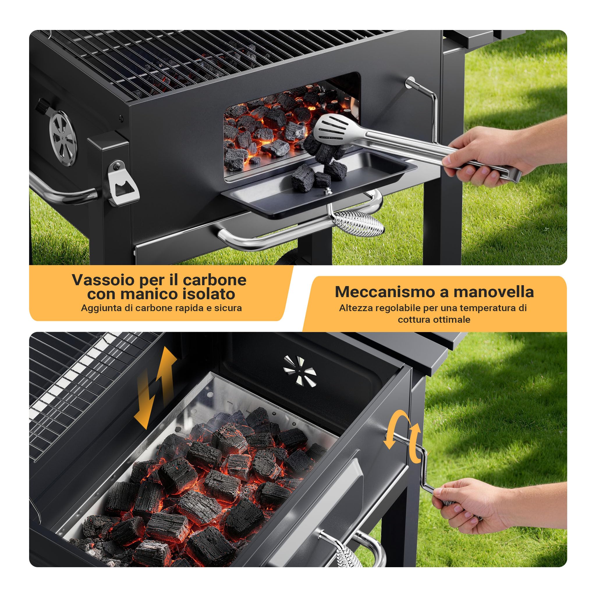 Wiltec Barbecue a Carbone Carrellato con Coperchio Termometro