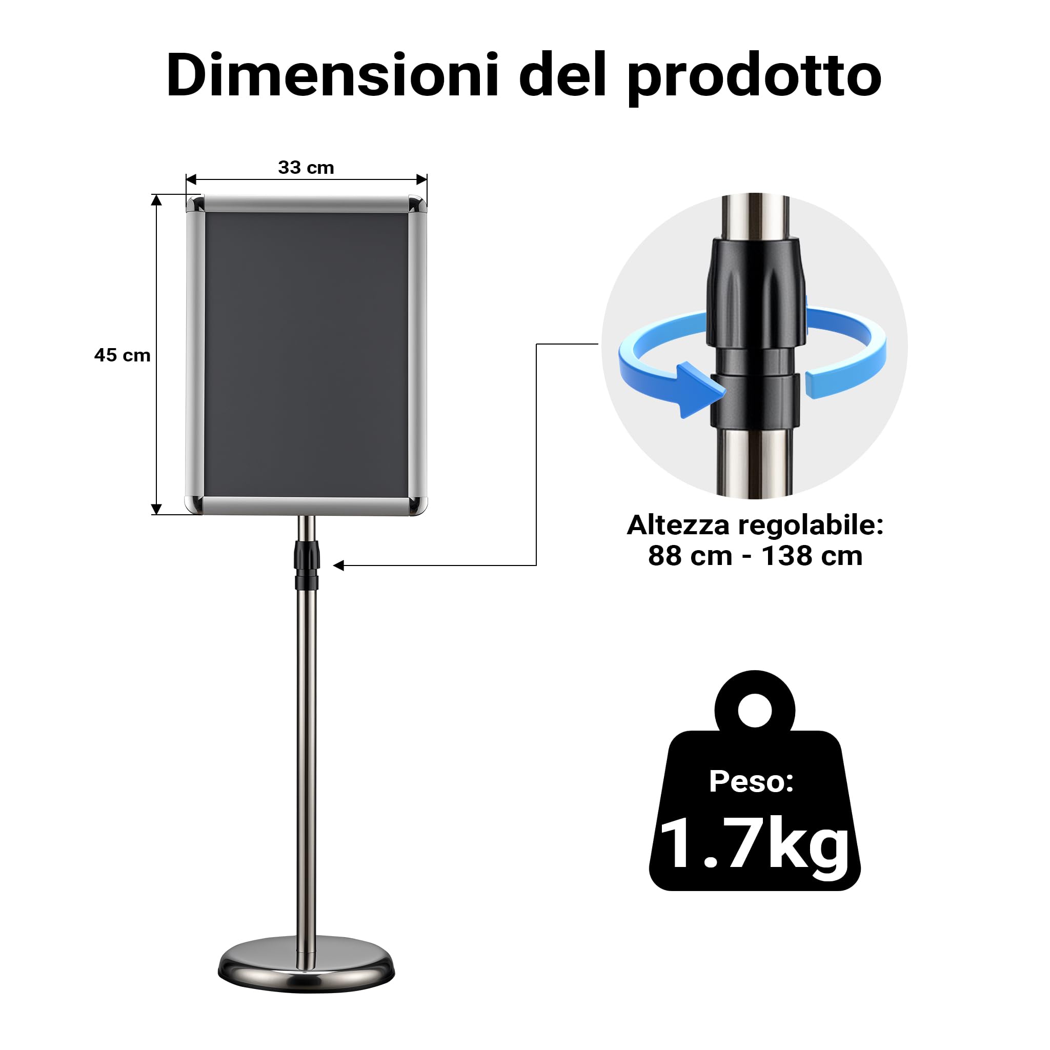 Wiltec Espositore poster A3 88-138 cm alluminio