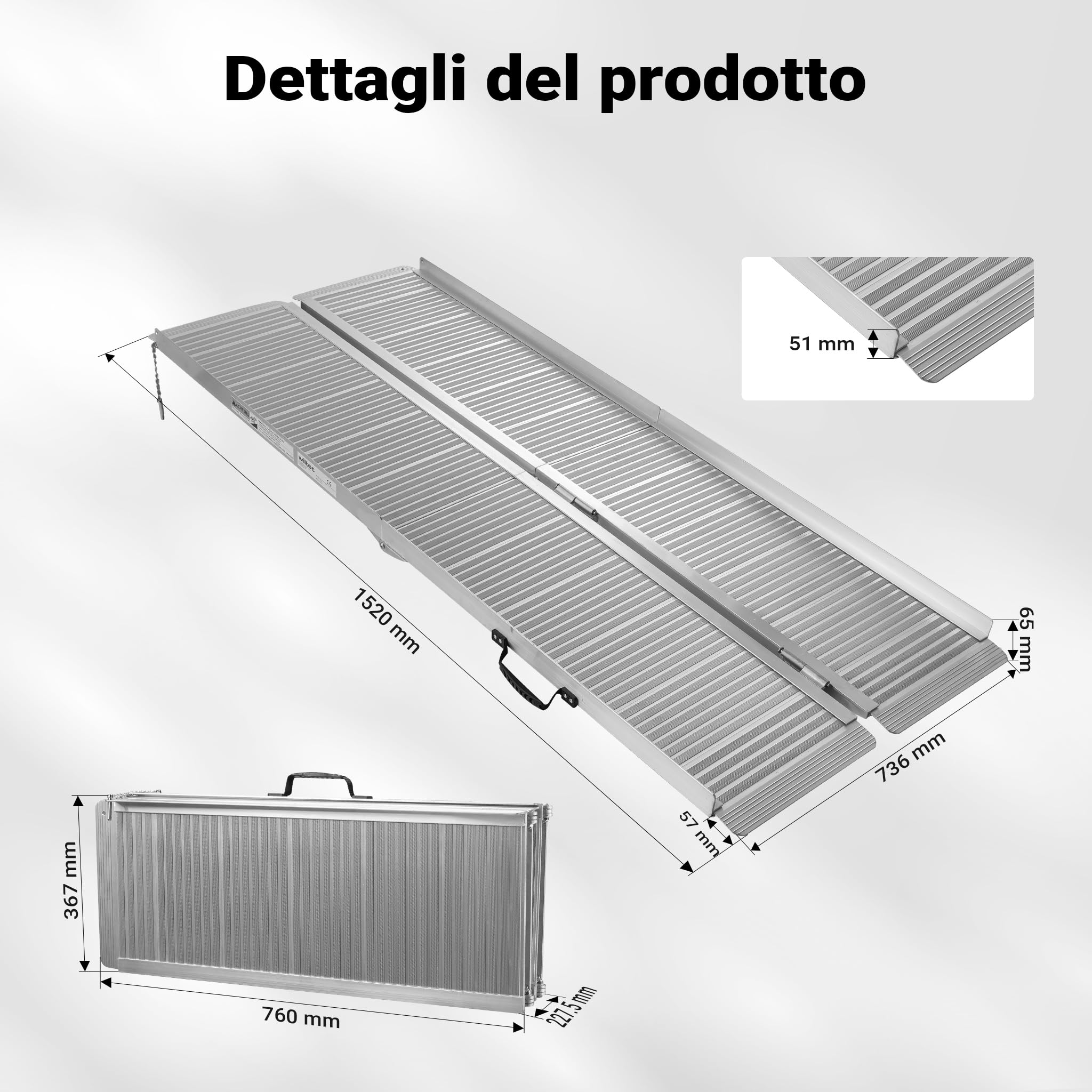 Wiltec rampa alluminio 152 cm 270 kg pieghevole