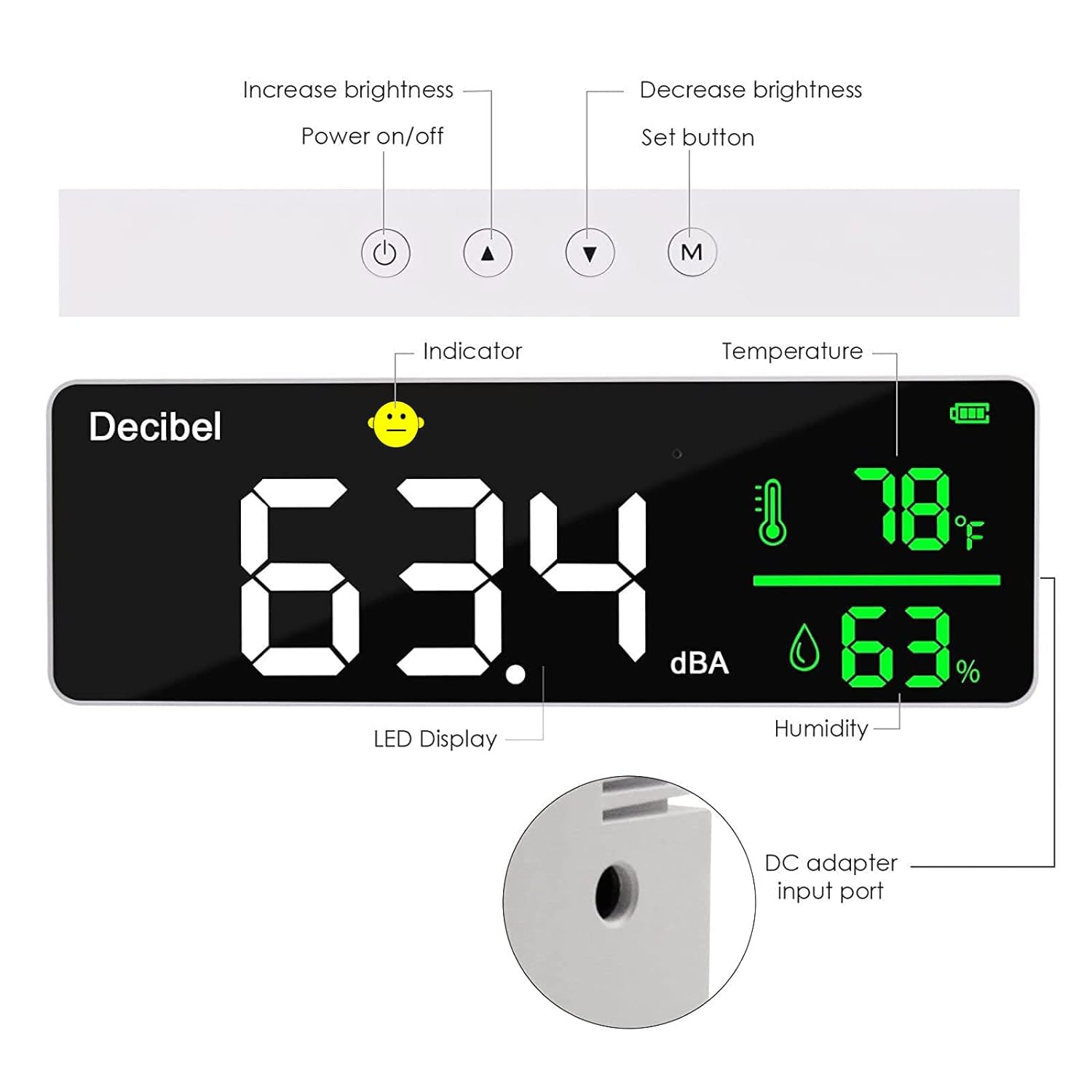 Tilswall Fonometro Digitale da Parete 3 in 1 con Temperatura Umidità