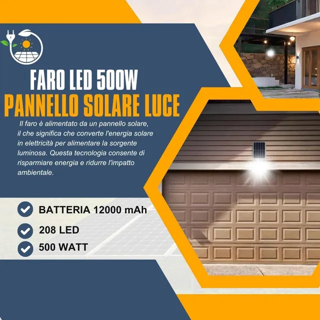 De Rosa Shop 500W 208 LED faro solare esterno luce fredda
