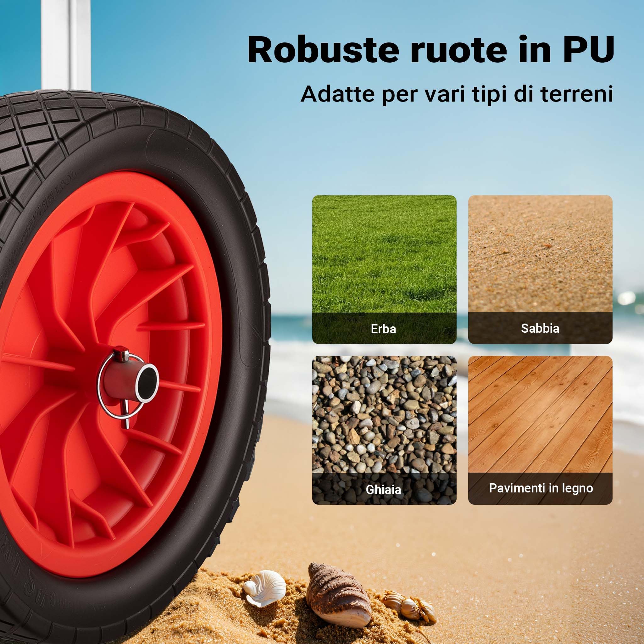 Wiltec Carrello kayak alluminio ruote PU 31 cm 90 kg