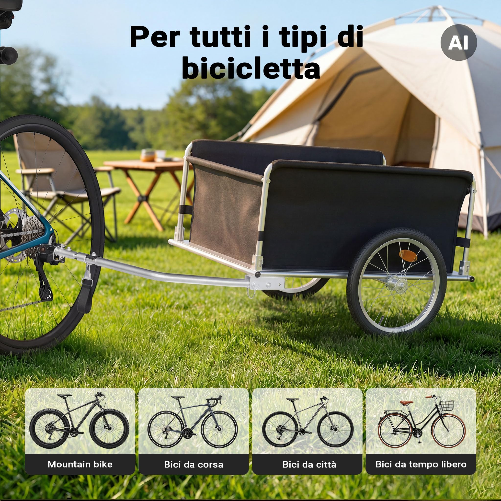 Wiltec Rimorchio Bici 65 kg con timone pieghevole