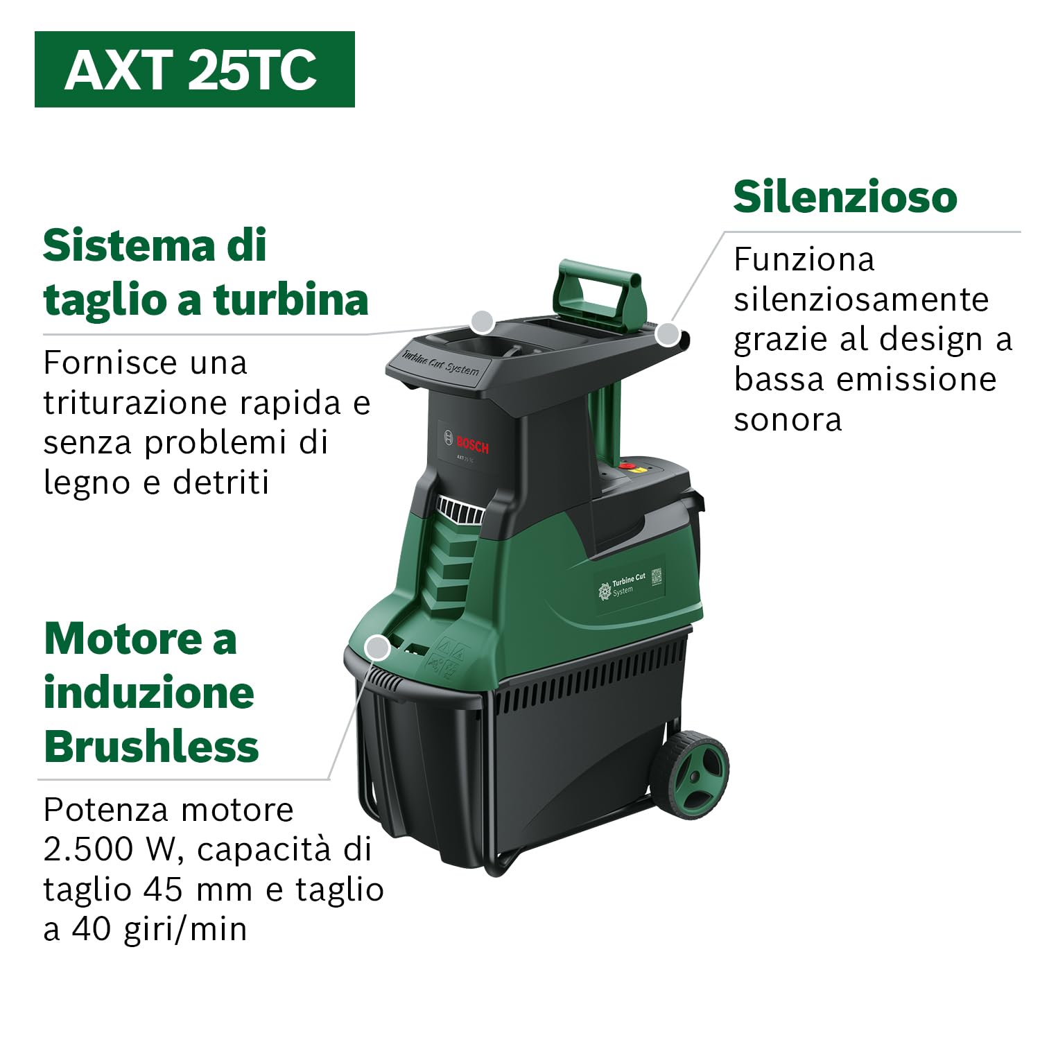 Bosch AXT 25 TC biotrituratore turbina con guanti XL