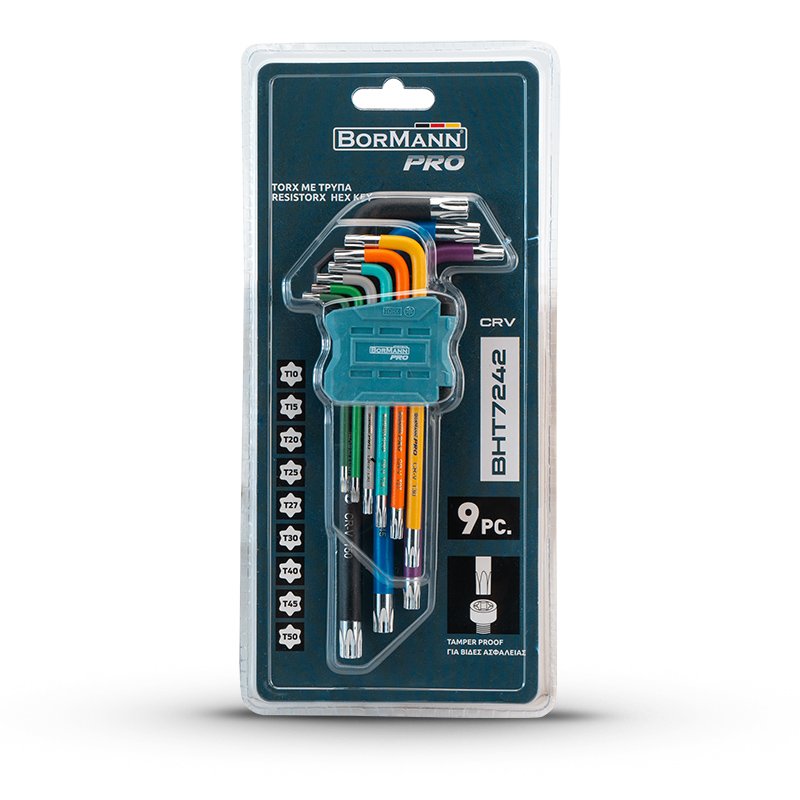 Bormann set chiavi torx lunghe forate 9 pezzi T10-T50