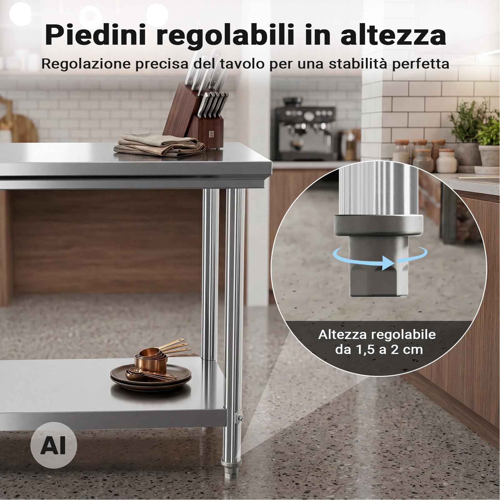 Wiltec Tavolo da Lavoro Inox 120x60x85 cm senza alzata 250 kg