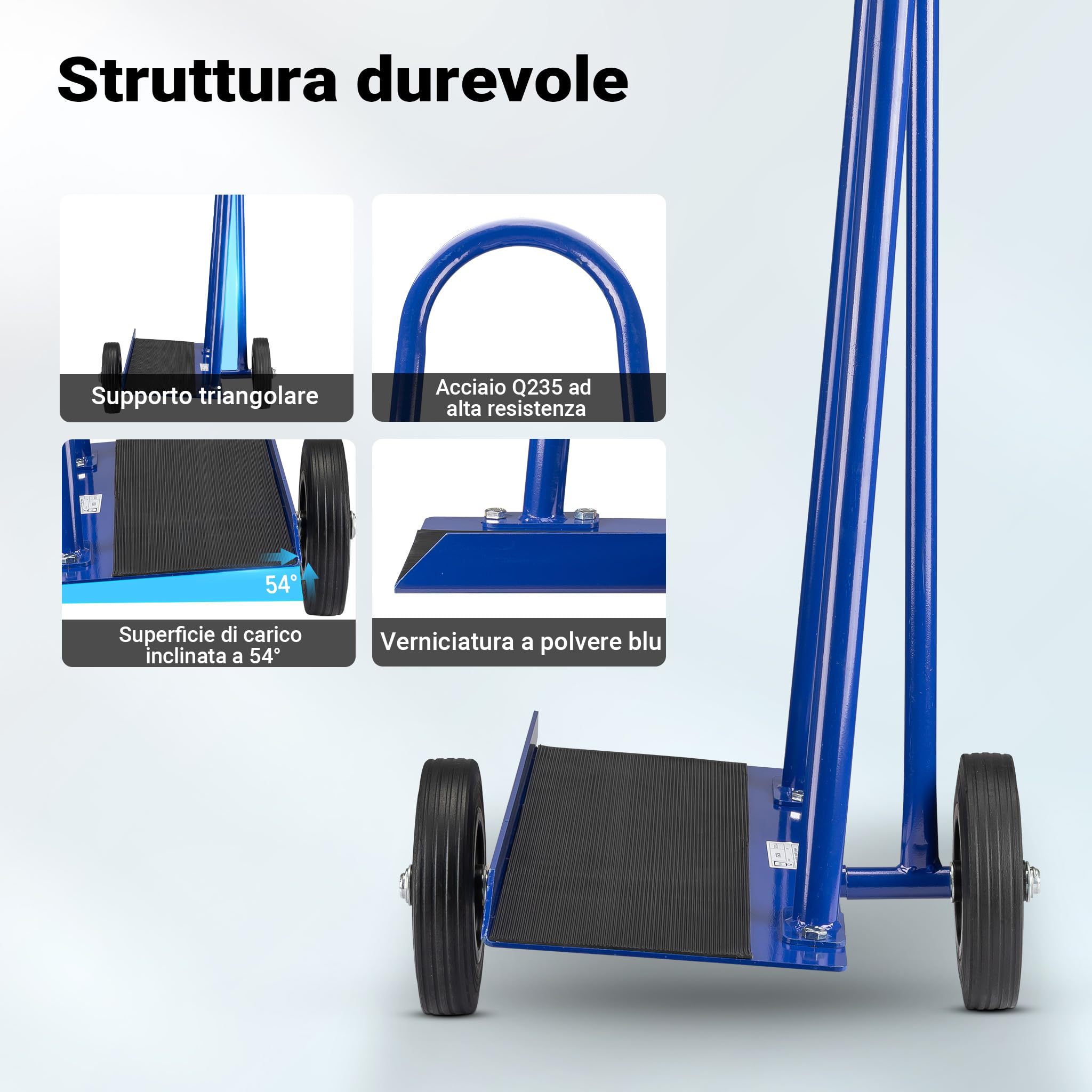 Wiltec Carrello porta pannelli 300 kg 2 ruote gomma