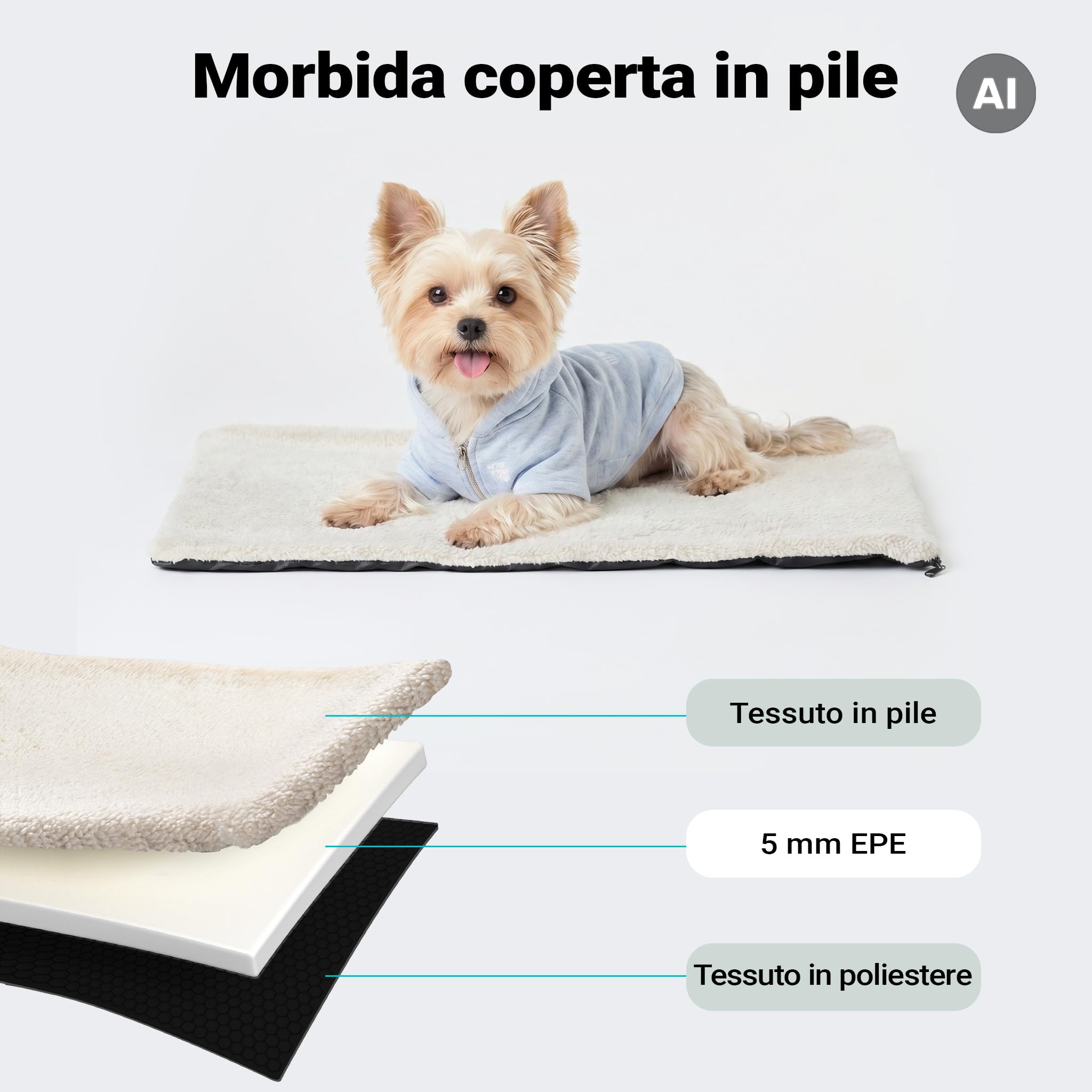 Fudajo trasportino pieghevole L 70x52x50 cm grigio tessuto