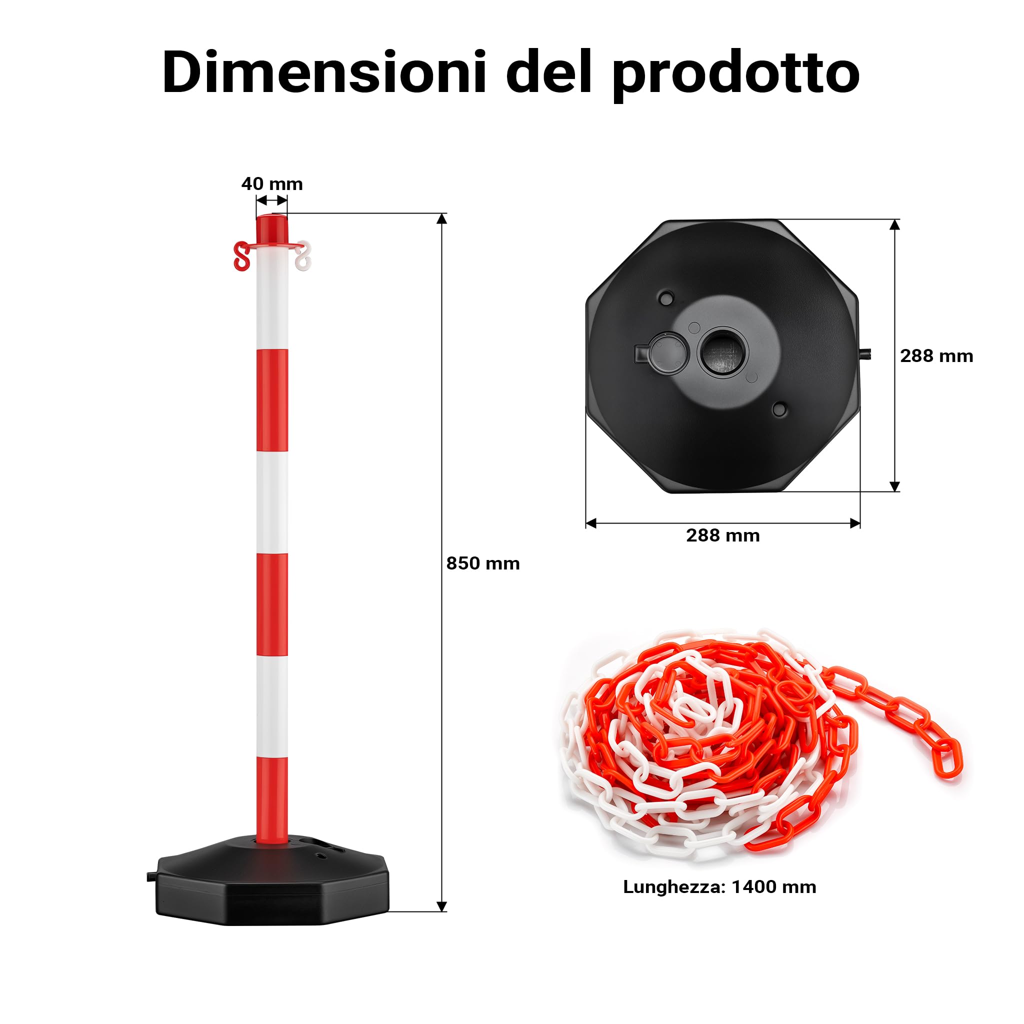 Wiltec Paletto con Catena Ø 28x80 cm Bianco Rosso