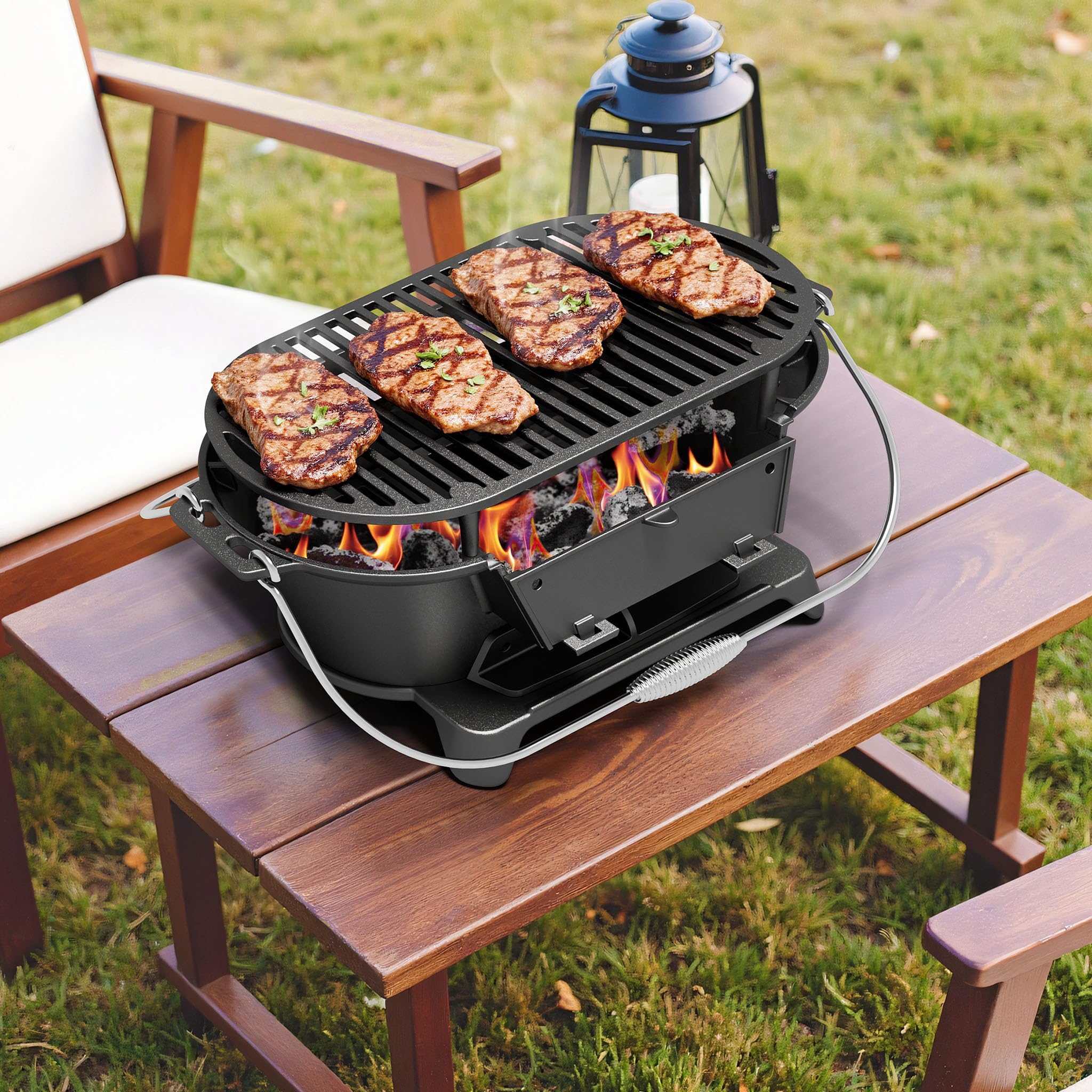 Wiltec Pentola Barbecue Ghisa 50x27x21 cm con Griglia