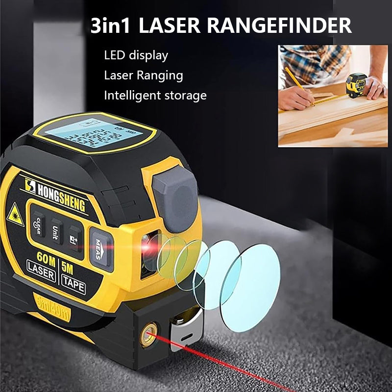 Tilswall Telemetro Laser 3-in-1 60m Metro Nastro 5m Giallo