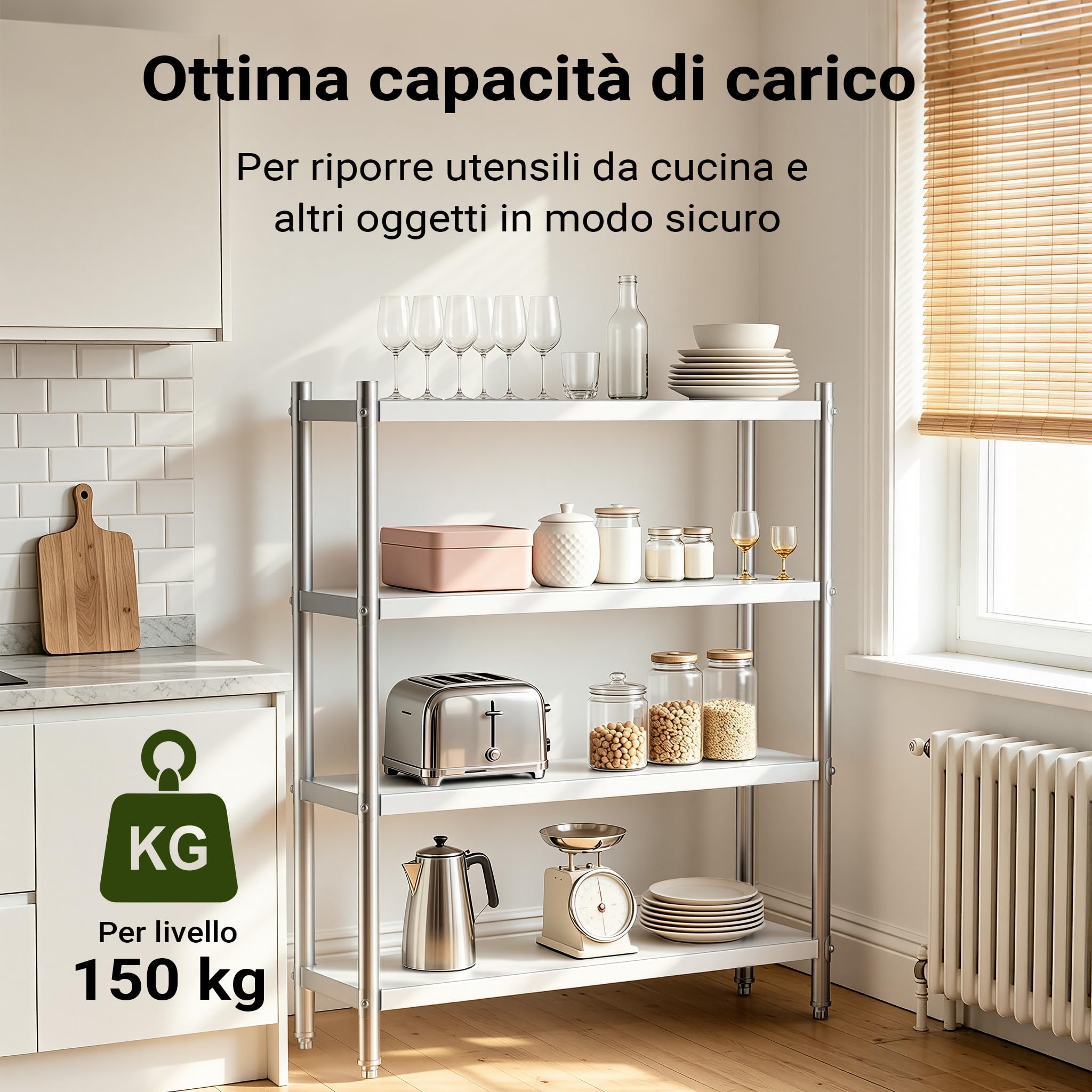 Wiltec Scaffale Acciaio Inox 120x50x155cm 4 Ripiani 150kg