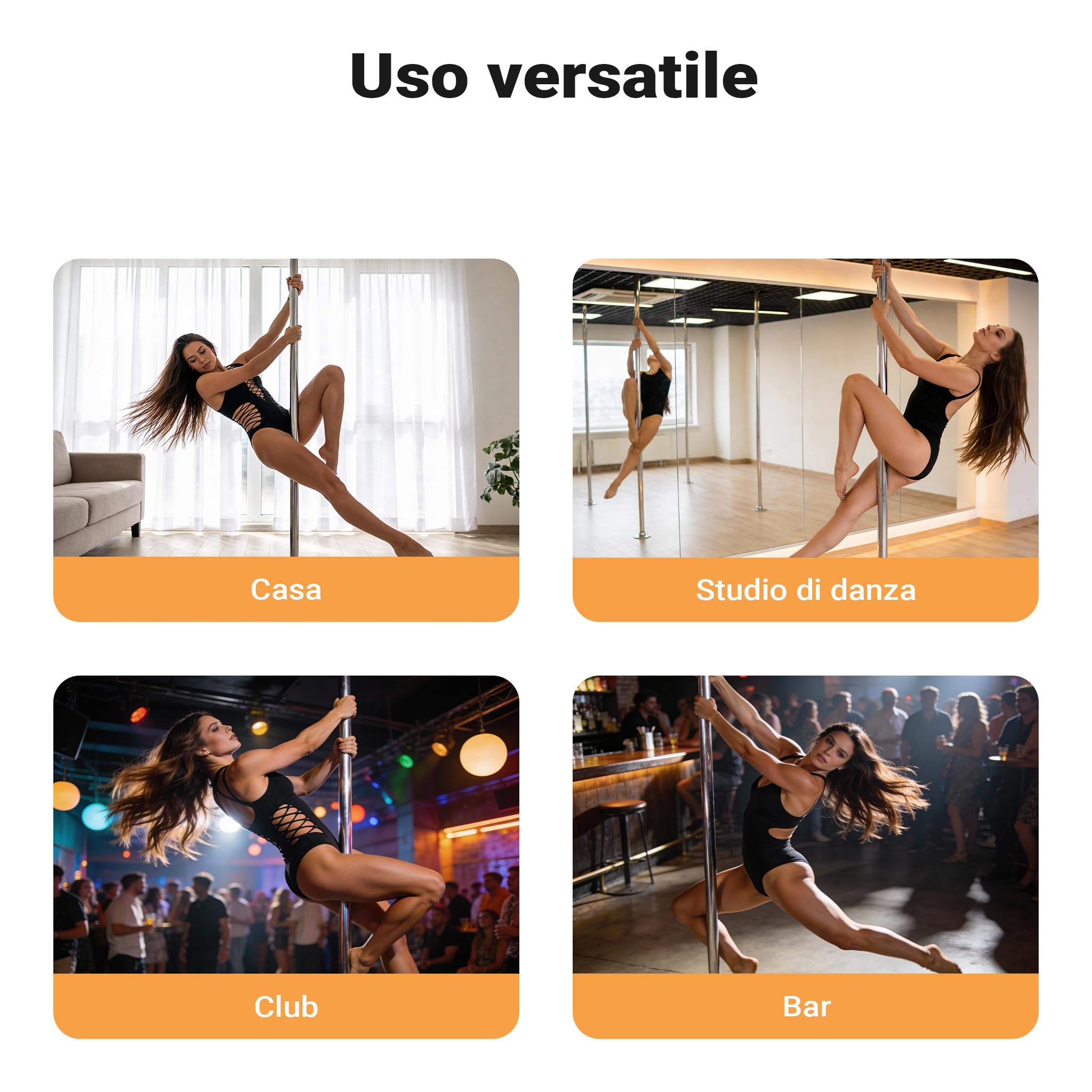 Wiltec palo pole dance 45 mm acciaio 2,31-2,74 m