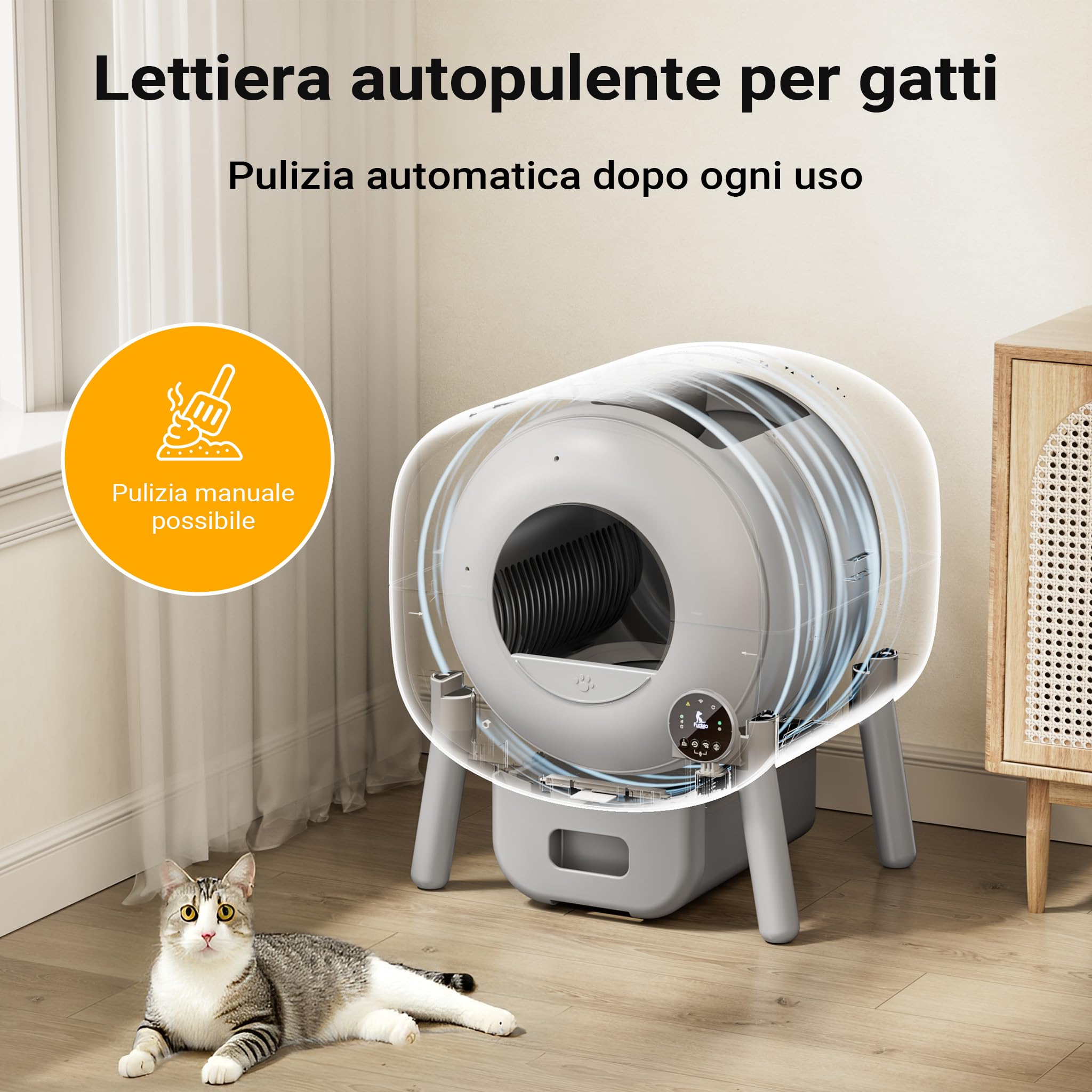 Fudajo Lettiera autopulente 76L automatica con app gatti