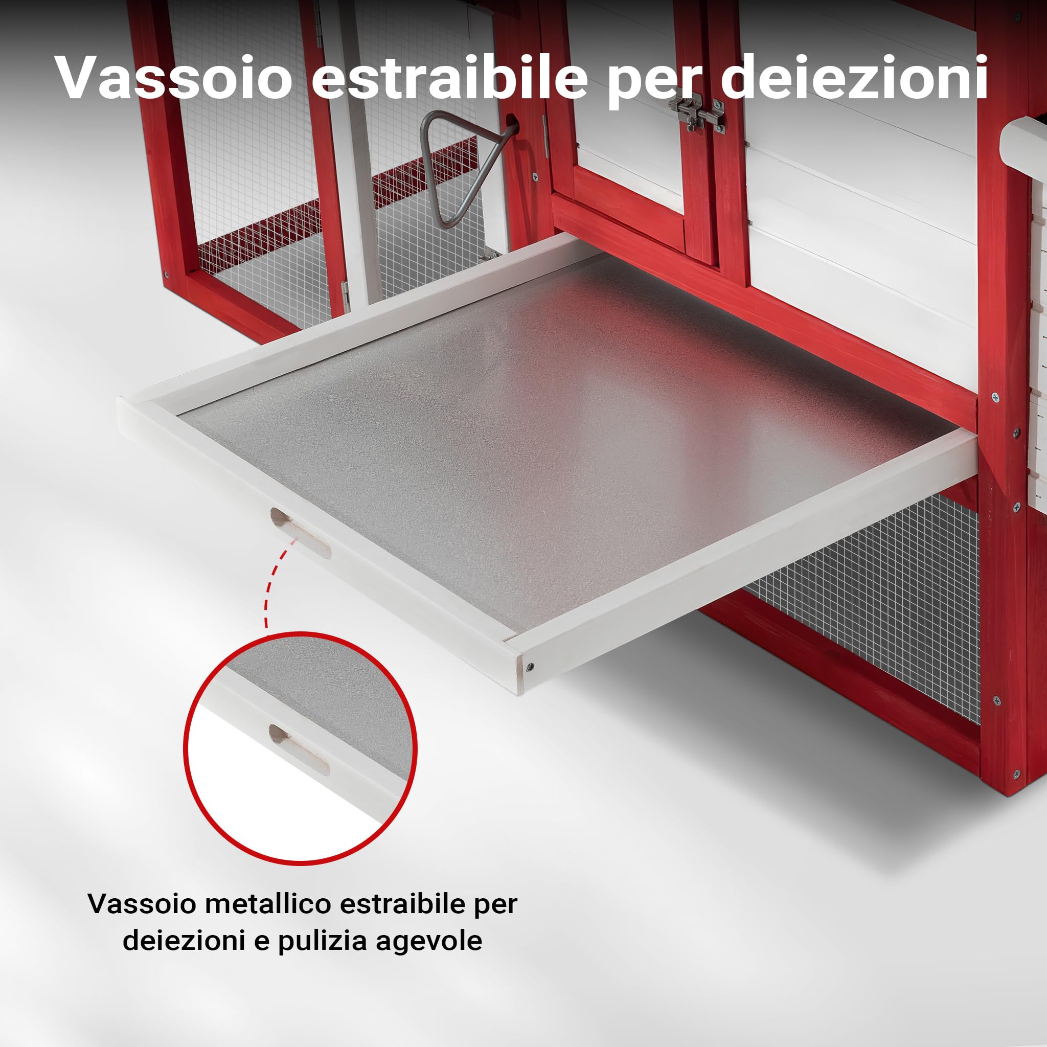 Wiltec pollaio legno bianco-rosso 152x52x92 cm nido