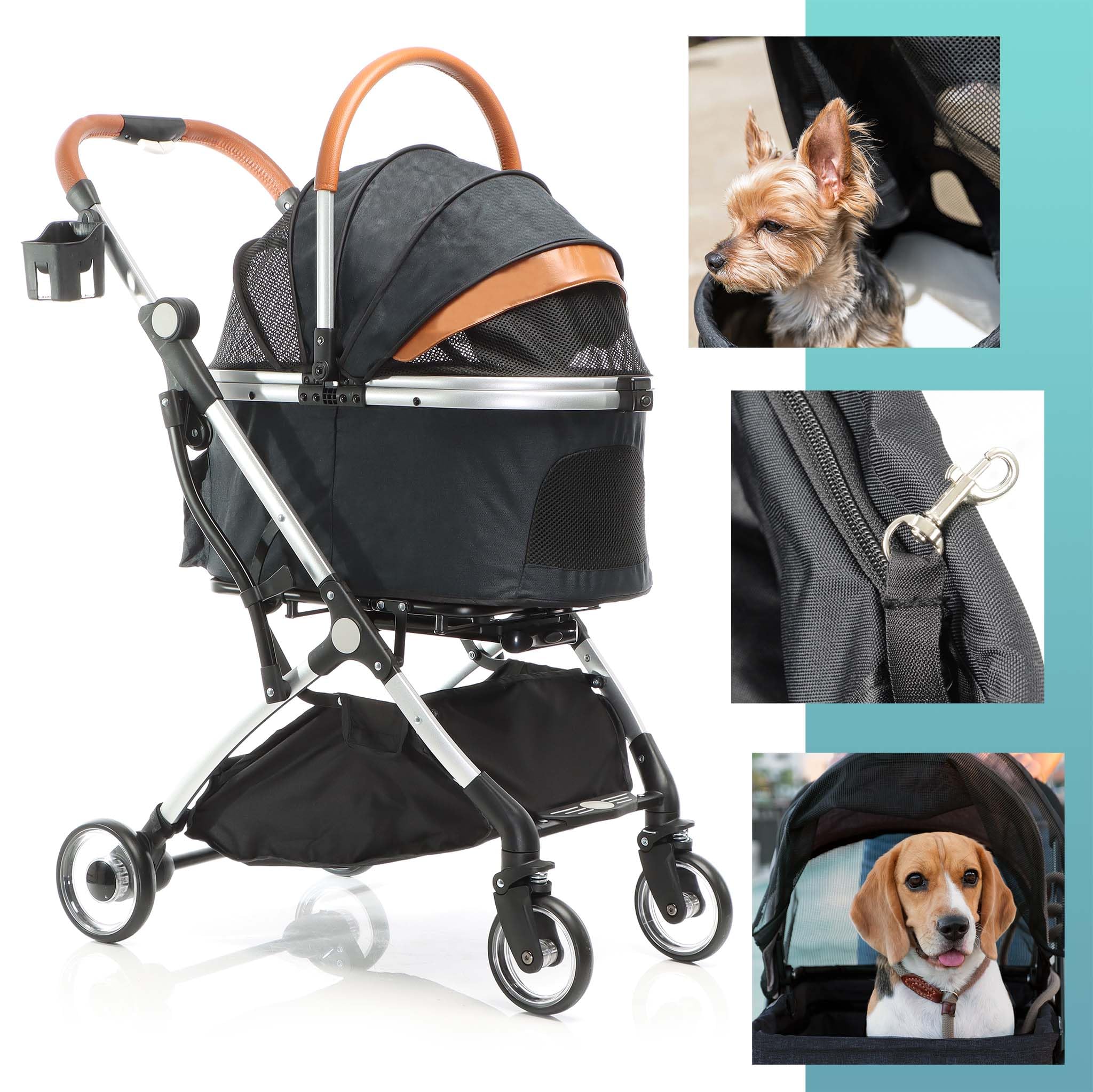 Fudajo 2in1 passeggino per cani nero 15 kg