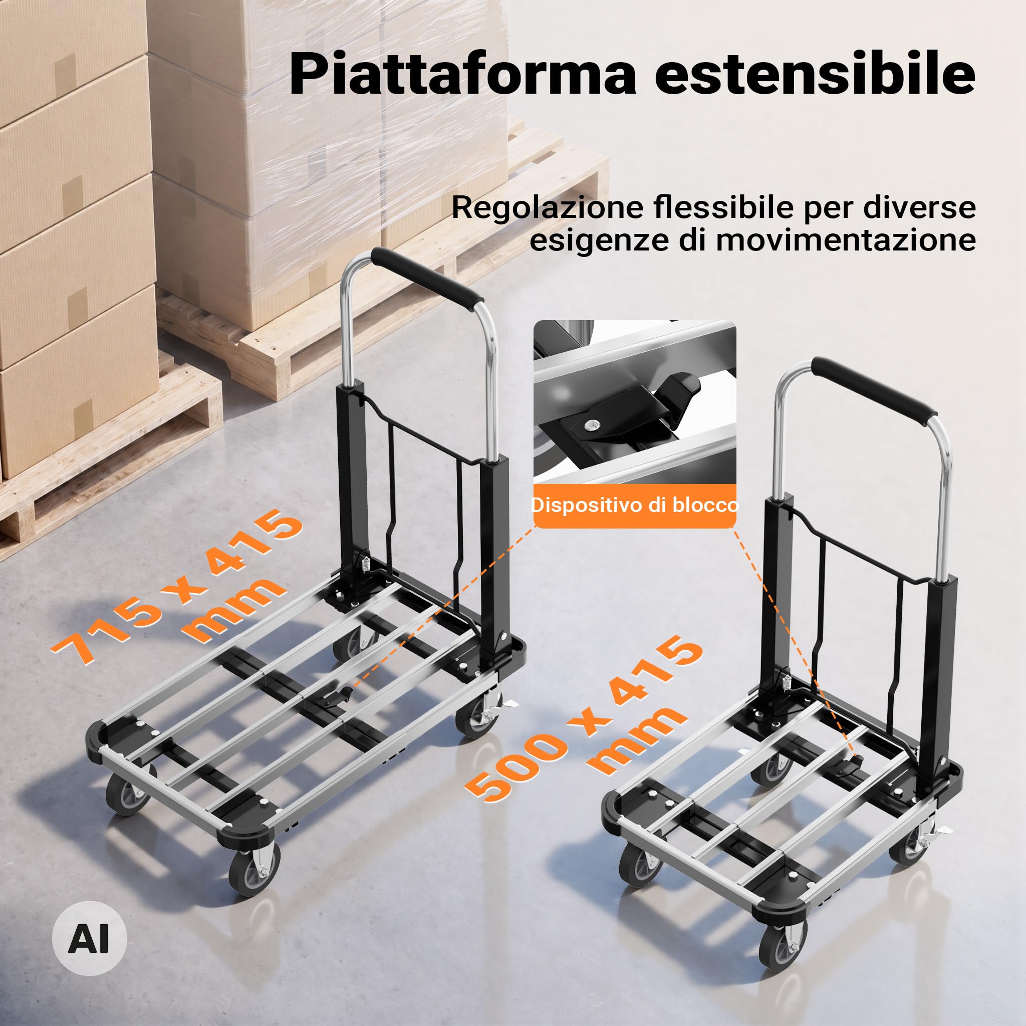 Wiltec XPOtool carrello trasporto pieghevole 150 kg con freno