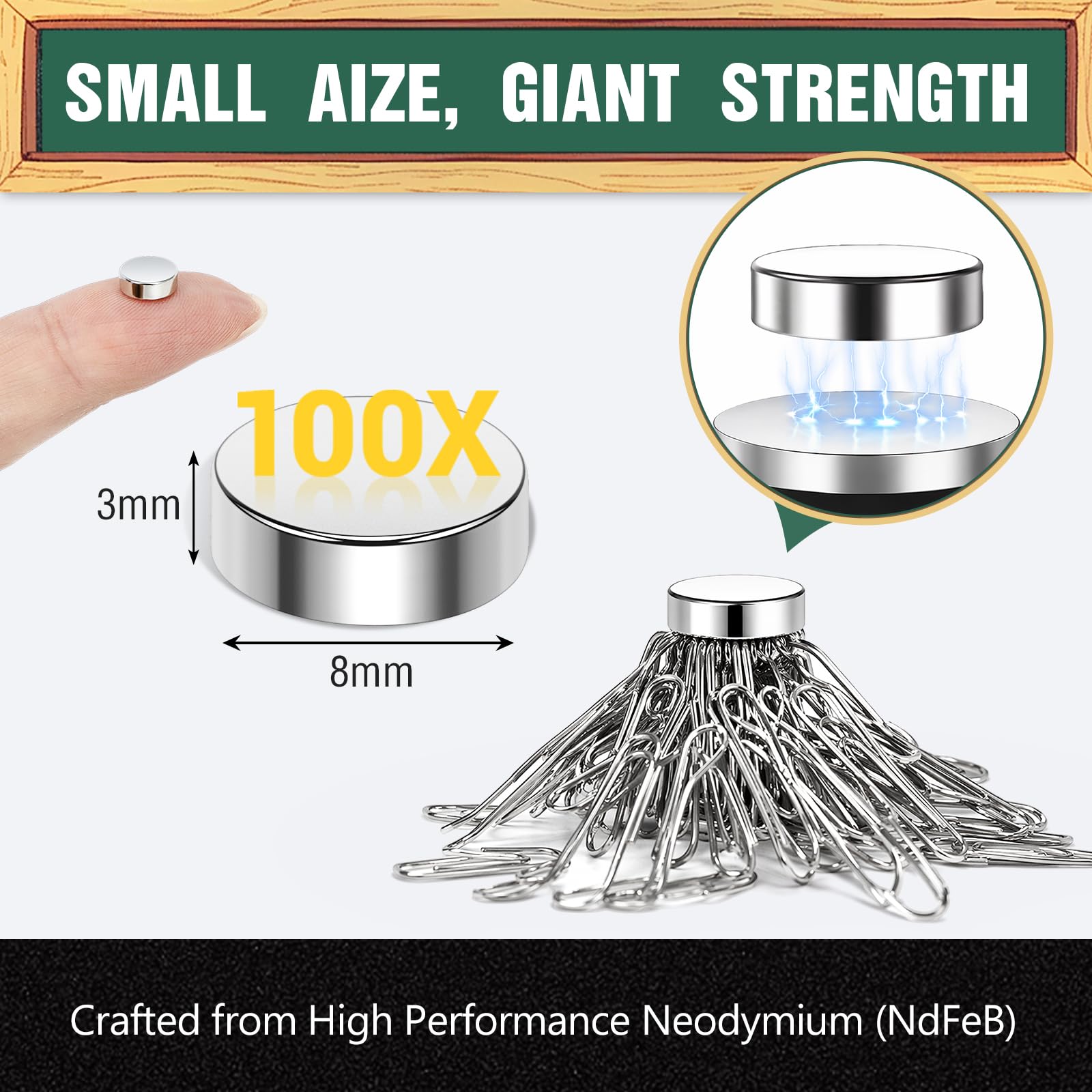 Wzone Magneti Neodimio 8x3 mm 100 Pezzi Frigo