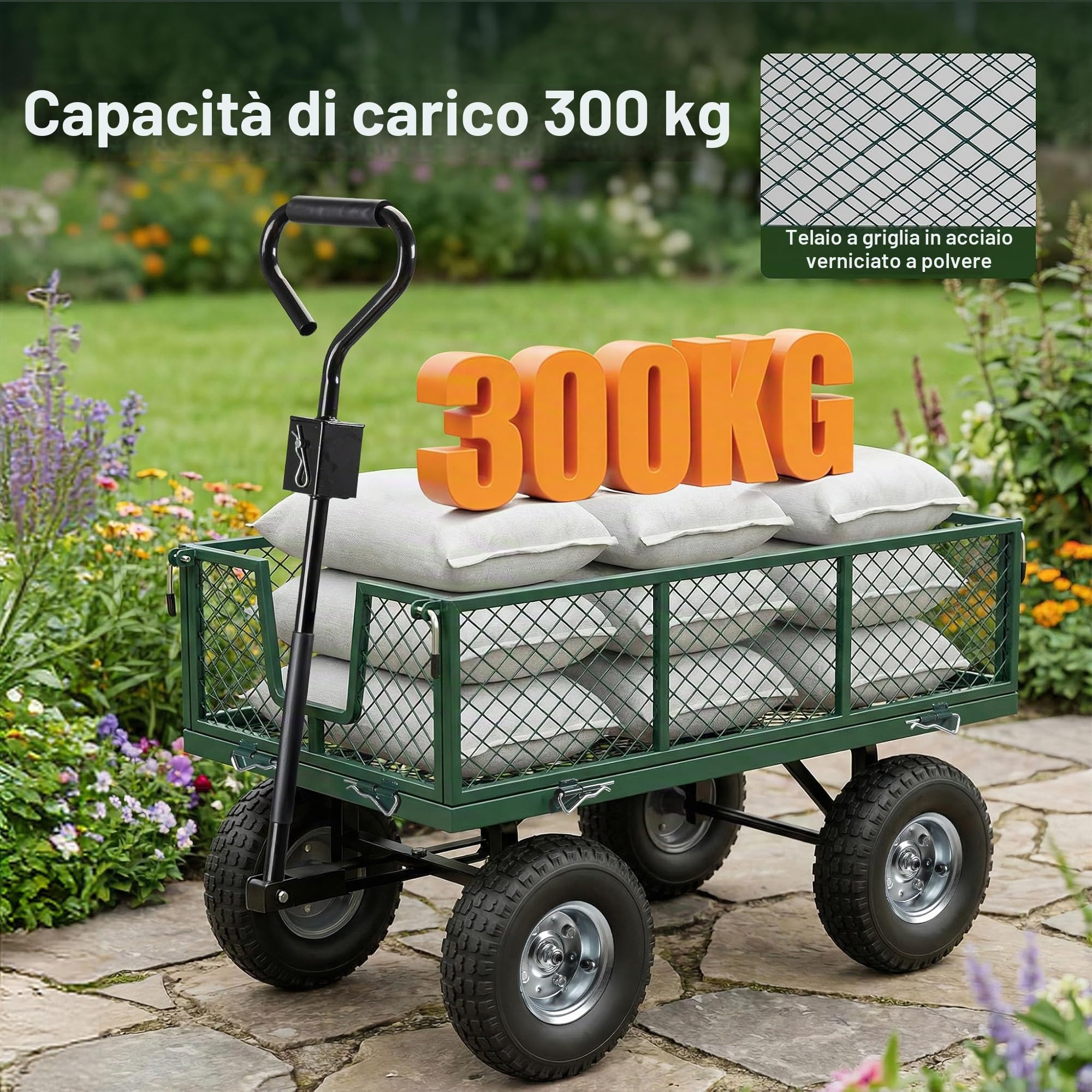 Wiltec Carrello trasporto da giardino 300 kg con telone
