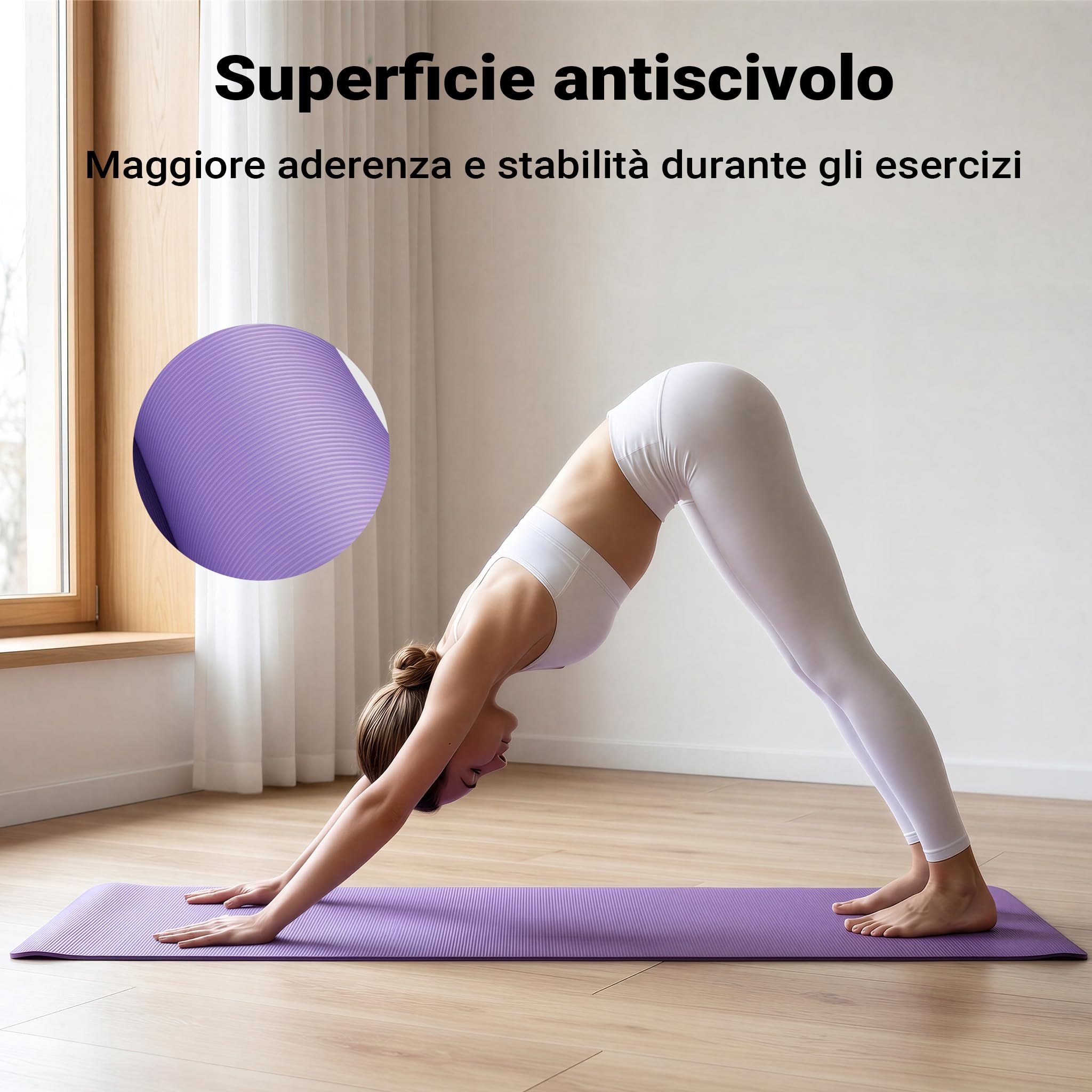 Wiltec Tappetino Yoga Fitness Viola 180x60x1,5 cm