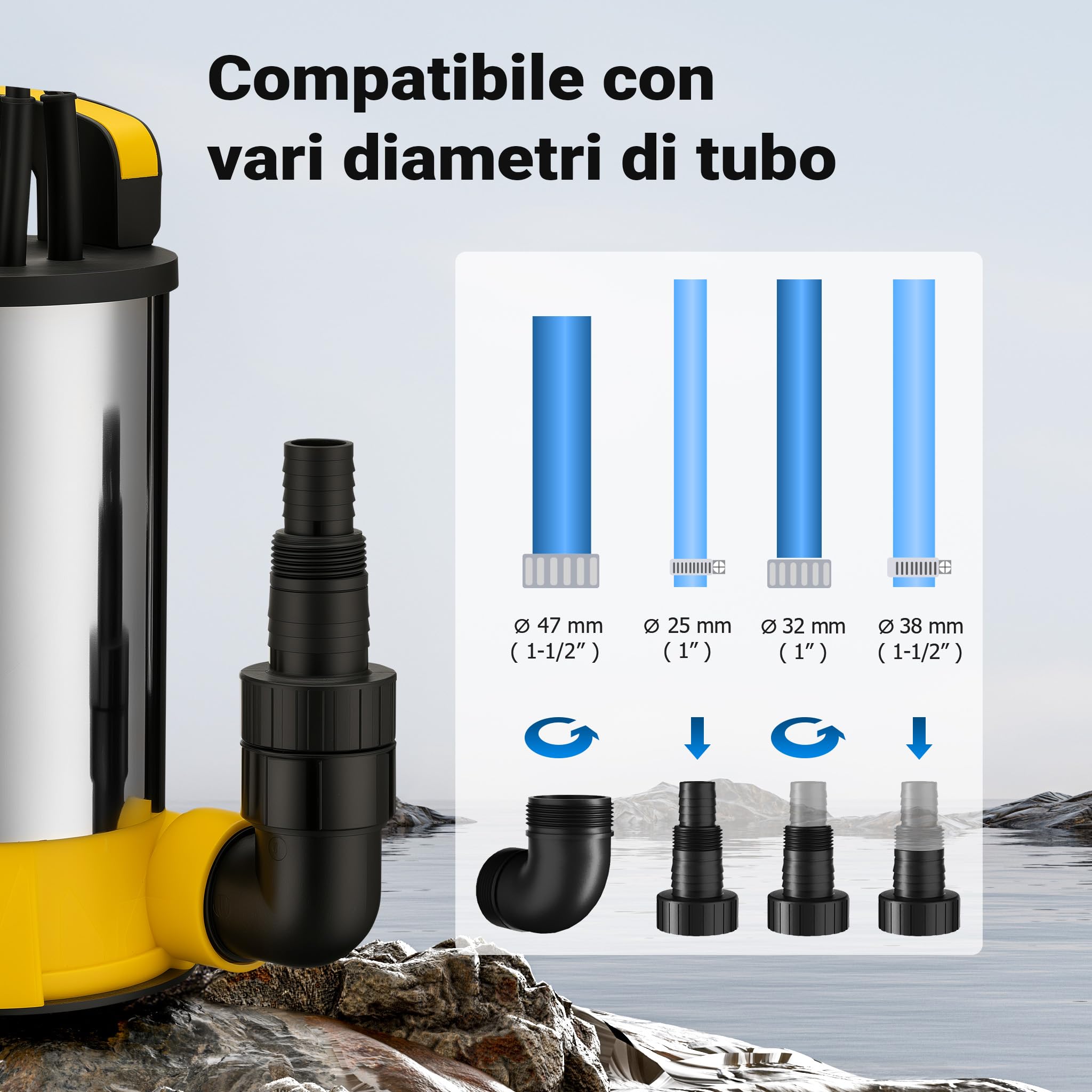 Wiltec Pompa Sommersa 850W 15000 l/h Pozzo Acciaio Inox