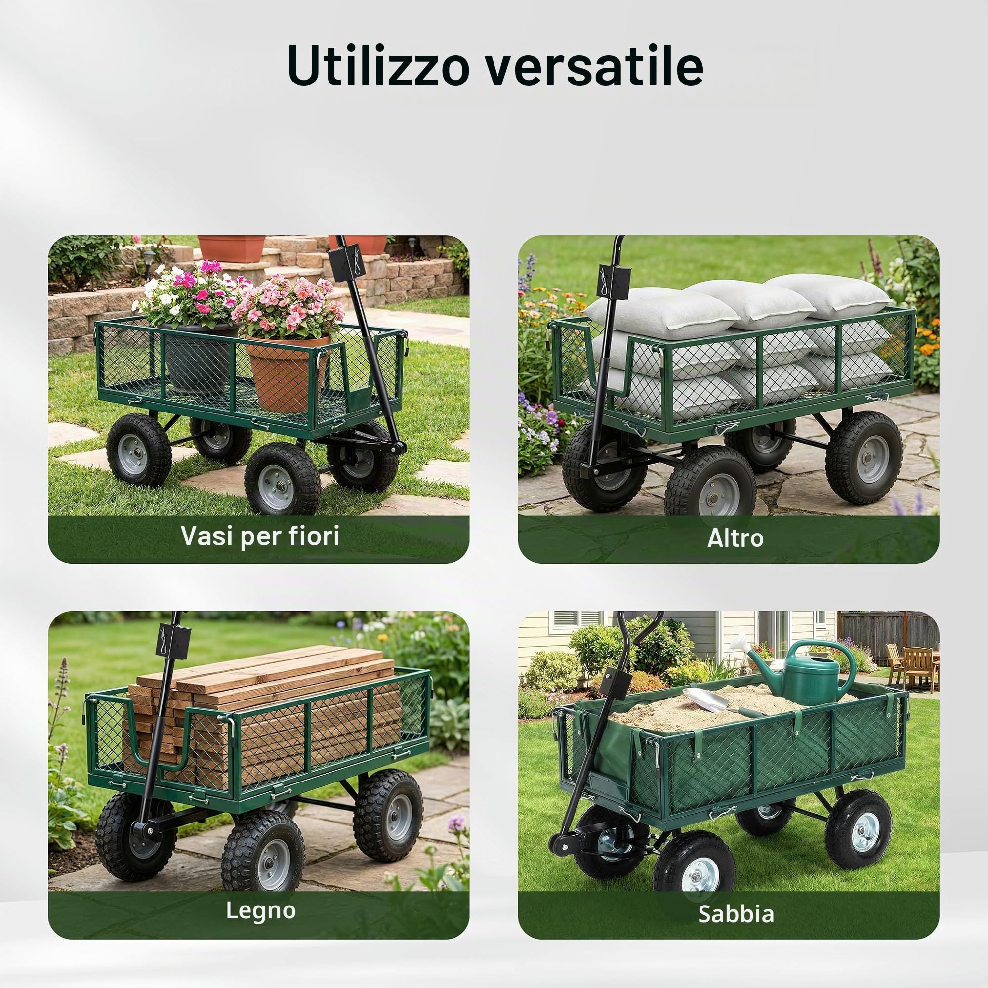 Wiltec Carrello trasporto da giardino 300 kg con telone