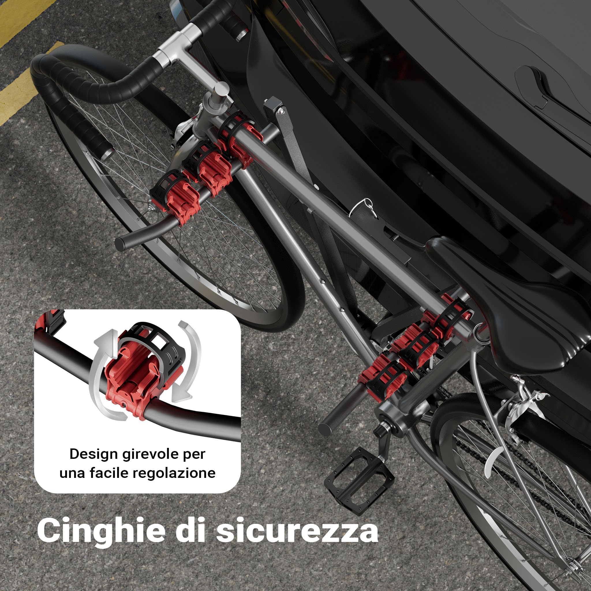 Wiltec Portabici gancio traino 3 bici 45 kg acciaio