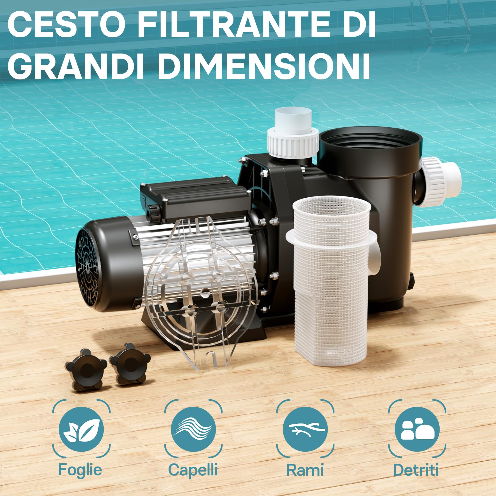 Wiltec Pompa piscina ricircolo 33600 l/h 1500W con filtro