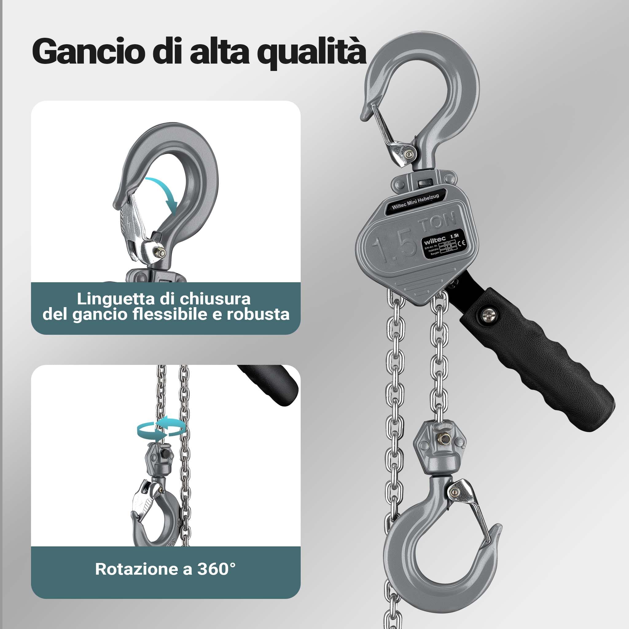 Wiltec VM1.5 paranco a catena manuale 1,5 t 1,5 m alluminio