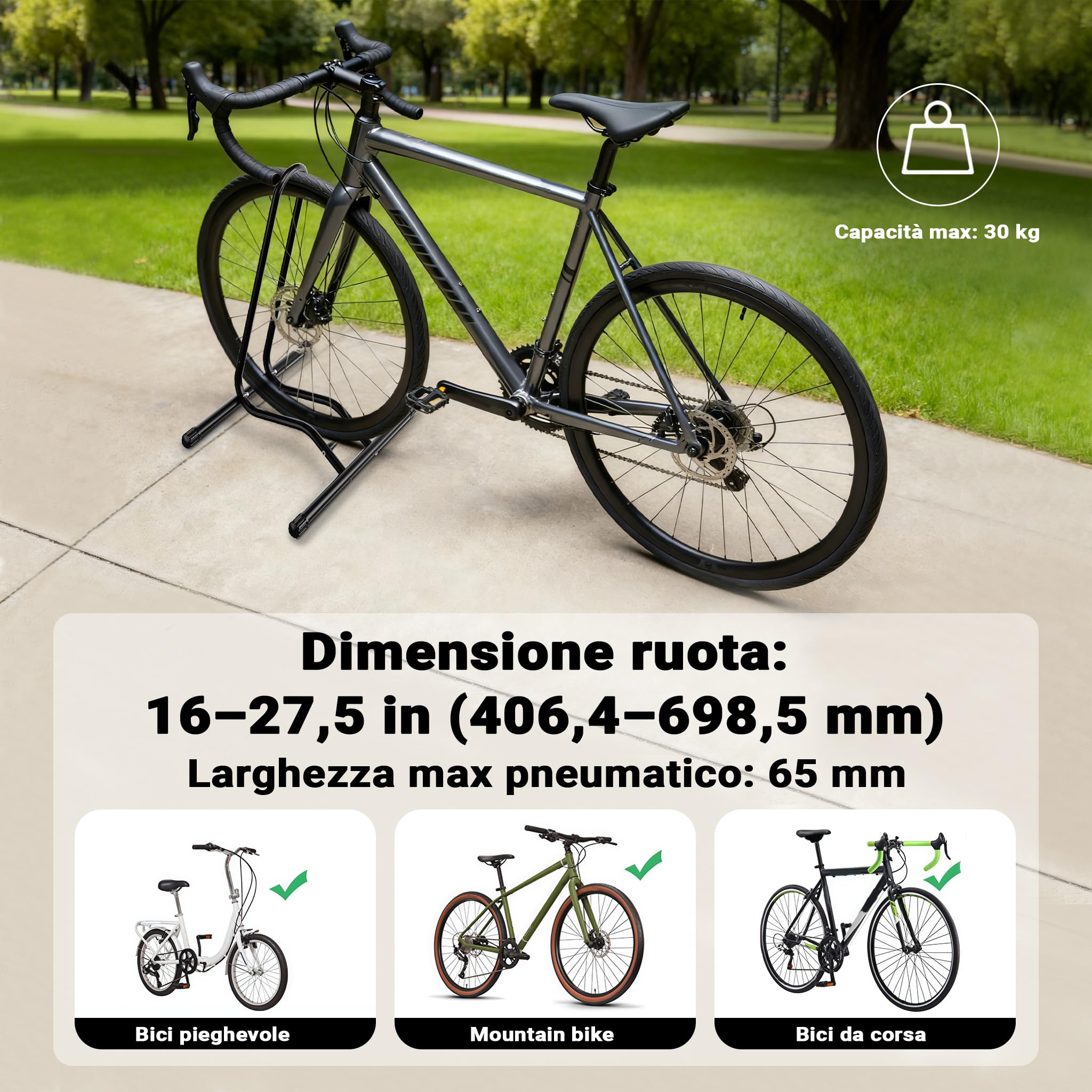Wiltec portabici mobile cavalletto bici 1 posto 60mm