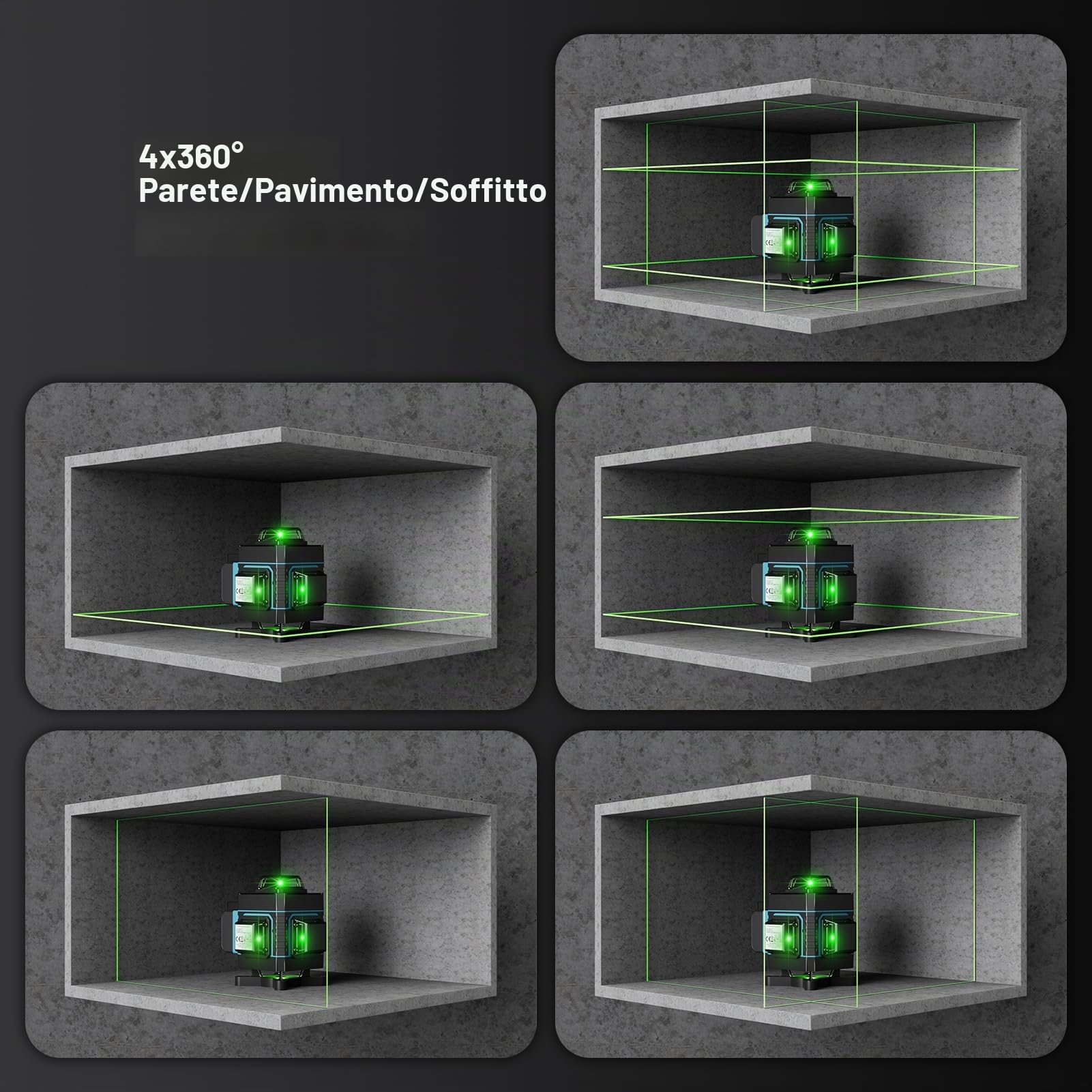 Weytoll Livella Laser 360 Verde 16 Linee Kit Treppiede