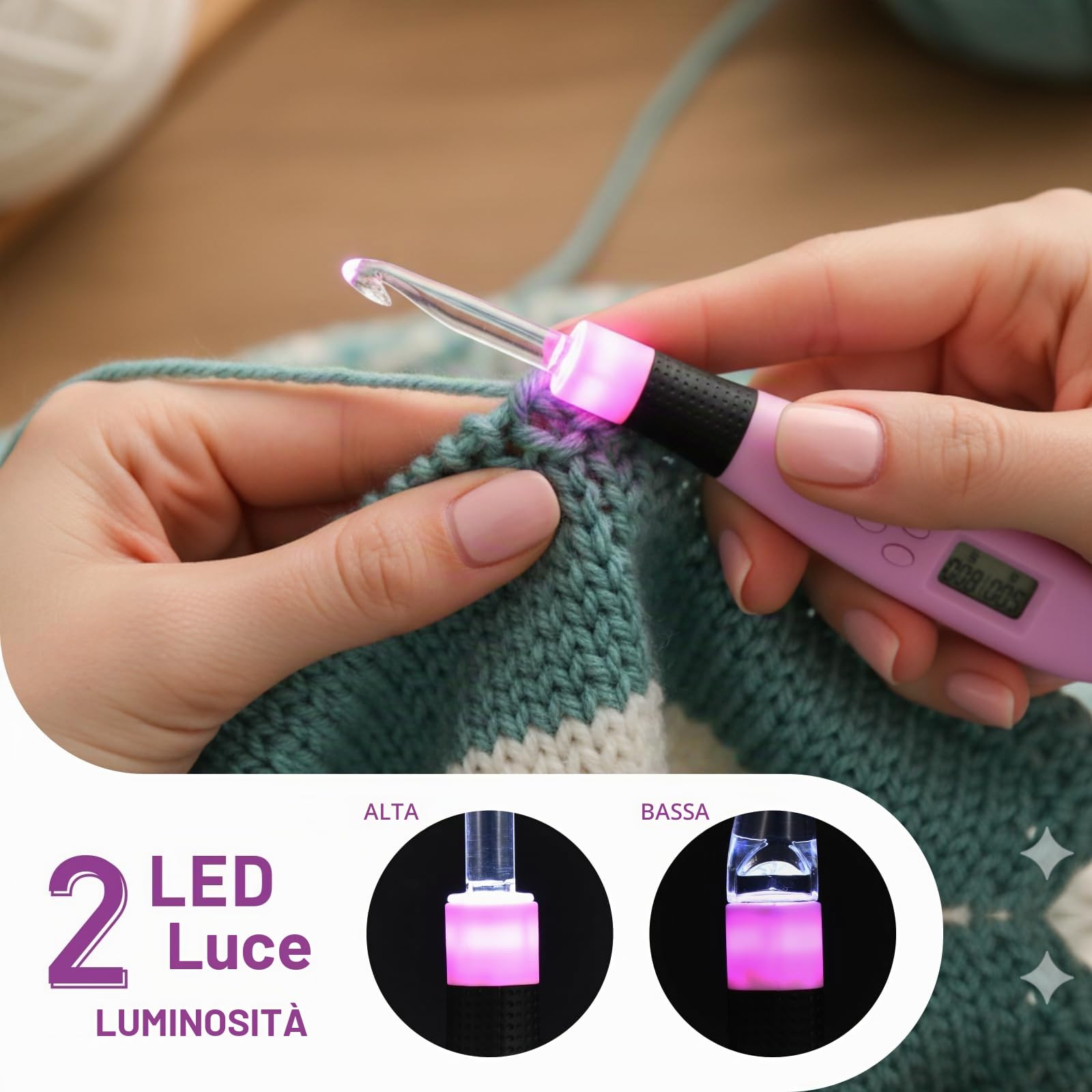 Weytoll Set Uncinetti LED Ricaricabile 24 testine con contatore