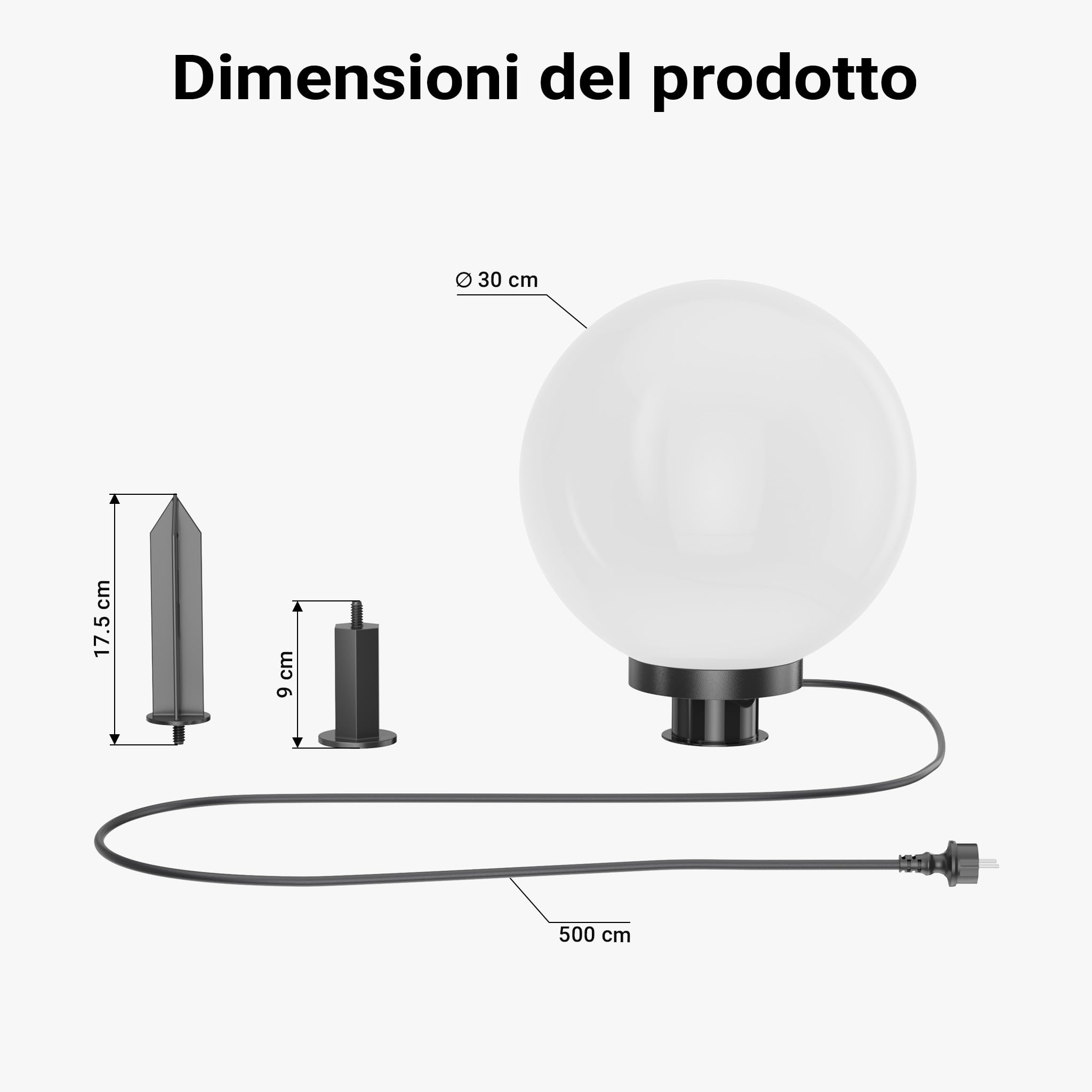 Wiltec Sfera Luminosa Esterno Ø30cm E27 con Picchetto IP44